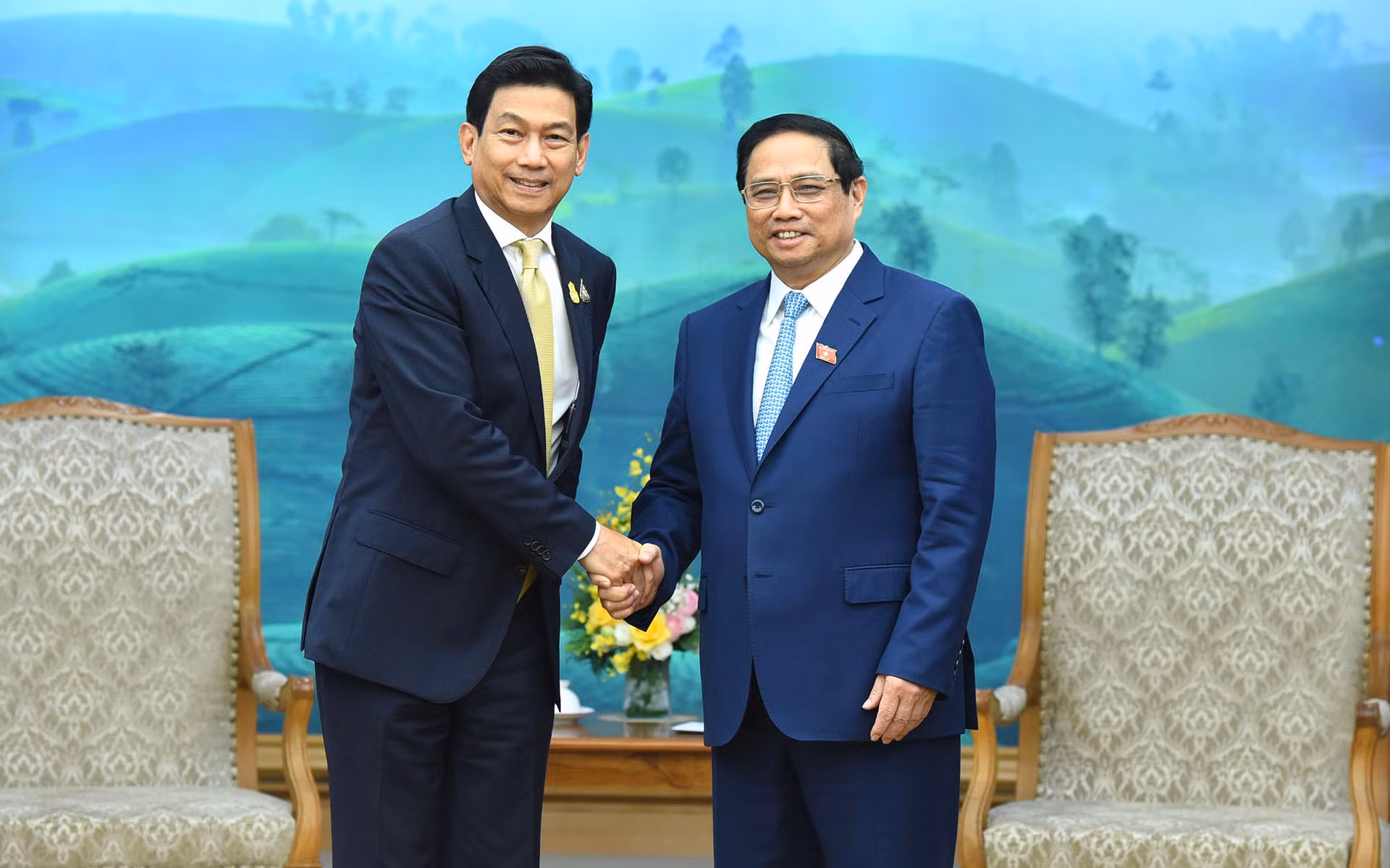 Thủ tướng Phạm Minh Chính đón Phó Thủ tướng, Bộ trưởng Ngoại giao Vương quốc Thái Lan Parnpree Bahiddha-Nukara.