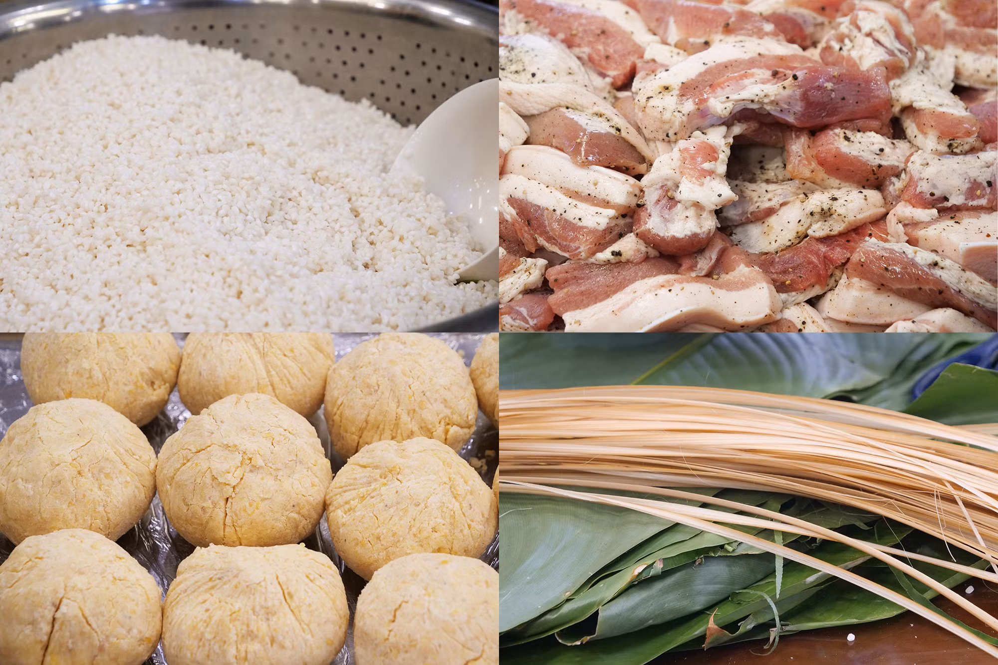 Nguyên liệu gói bánh chưng được chuẩn bị từ sớm. Nguyên liệu gói bánh chưng được chuẩn bị từ sớm.