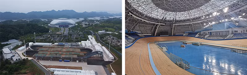 Trường đua xe đạp BMX (ảnh trái) và Nhà thi đấu xe đạp lòng chảo (ảnh phải) Trung tâm thể thao Thuần An. Trường đua xe đạp BMX (ảnh trái) và Nhà thi đấu xe đạp lòng chảo (ảnh phải) Trung tâm thể thao Thuần An.