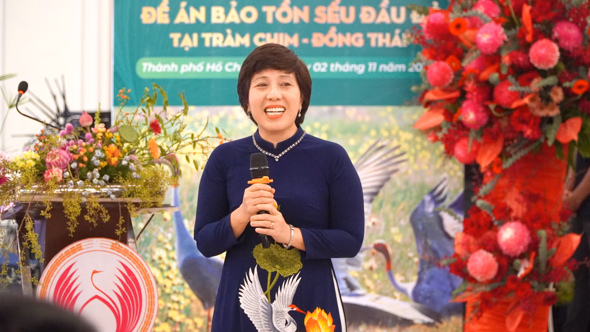 Phó Tổng Giám đốc cấp cao Công ty cổ phần C.P. Việt Nam Lê Nhật Thùy phát biểu tại chương trình. (Ảnh: HỮU NGHĨA)
