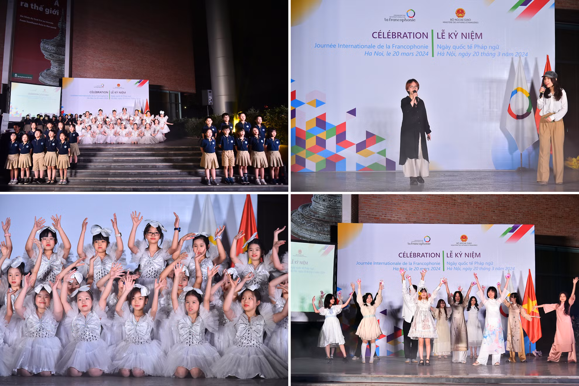 Tiết mục văn nghệ chào mừng bằng tiếng Pháp do các học sinh và sinh viên của các trường trên địa bàn thành phố Hà Nội trình diễn. Tiết mục văn nghệ chào mừng bằng tiếng Pháp do các học sinh và sinh viên của các trường trên địa bàn thành phố Hà Nội trình diễn.