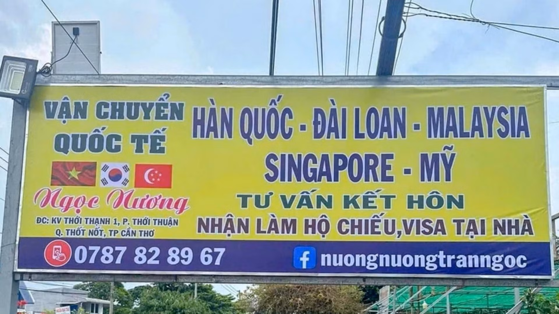 Biển hiệu tại văn phòng của một đối tượng lừa đảo ở thành phố Cần Thơ.