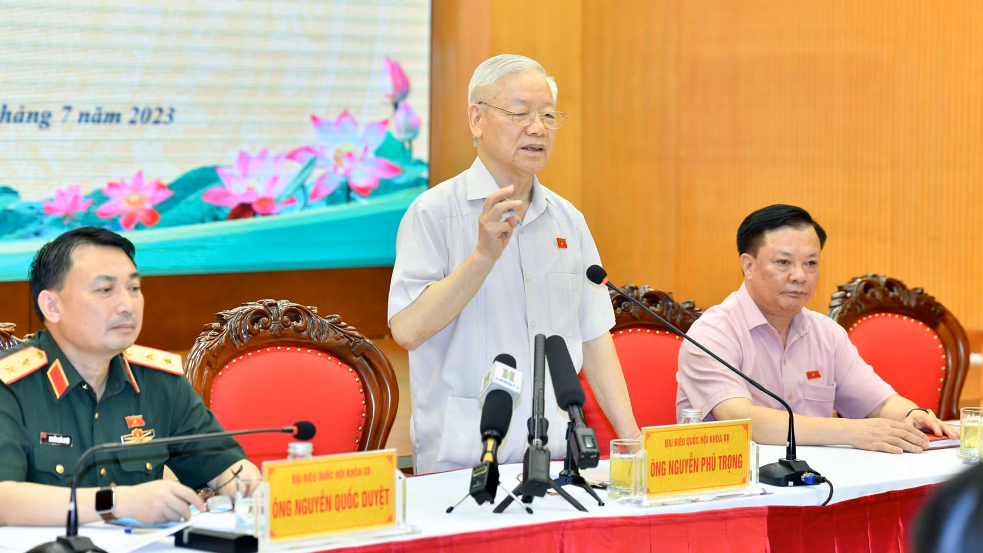 Tổng Bí thư Nguyễn Phú Trọng phát biểu tại Hội nghị tiếp xúc cử tri đơn vị bầu cử số 1, Thành phố Hà Nội.