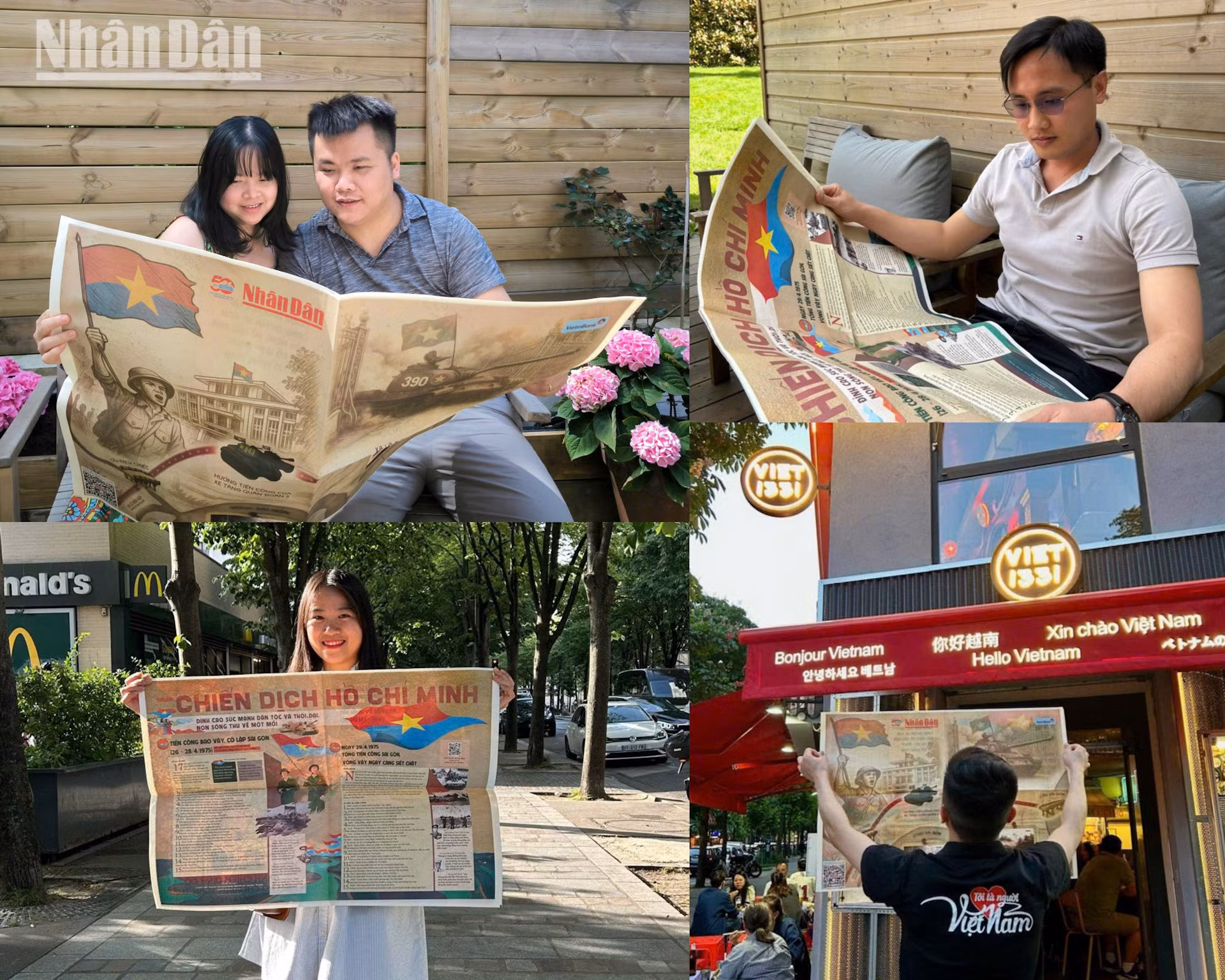 Chia sẻ của gia đình anh Đậu Xuân Việt (ảnh bên trái, ở trên): "Khi đọc phụ san đặc biệt của Báo Nhân Dân nhân dịp Kỷ niệm 50 năm Chiến thắng 30/4, chúng tôi cảm nhận niềm tự hào dân tộc qua từng dòng chữ, từng hình ảnh tái hiện lại dấu ấn lịch sử hào hùng của Ngày Giải phóng miền nam năm 1975. Ấn phẩm khơi dậy lòng biết ơn thế hệ đi trước và truyền cảm hứng về trách nhiệm bảo vệ Tổ quốc hôm nay cho thế hệ trẻ". Bạn Trần Đình Hoàng (ảnh bên phải ở trên) và Phạm Thị Oanh (ảnh bên trái ở dưới) cùng nhiều bạn khác nhận được phụ san đặc biệt có chung mong muốn rằng Báo Nhân Dân sẽ có thêm những ấn phẩm thật ý nghĩa để tôn vinh đất nước và con người Việt Nam.