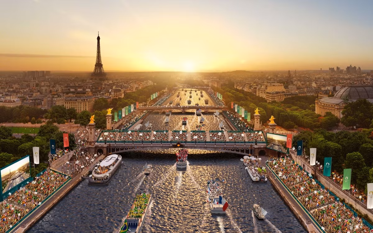 Phối cảnh đồ họa Lễ khai mạc Thế vận hội 2024 trên sông Seine. (Ảnh: Paris 2024) Phối cảnh đồ họa Lễ khai mạc Thế vận hội 2024 trên sông Seine. (Ảnh: Paris 2024)