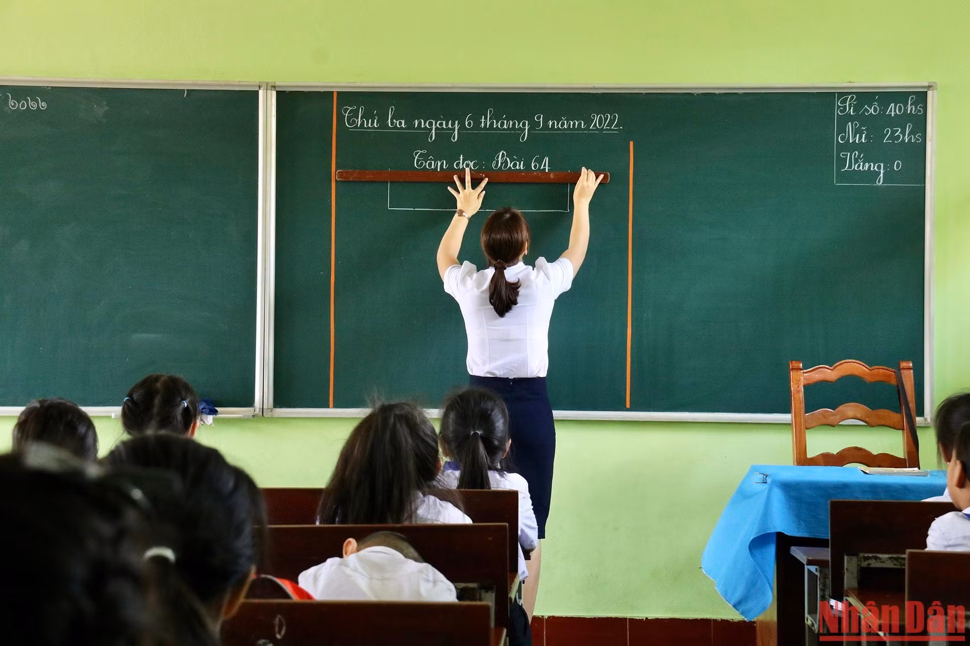 Mở đầu tiết học, cô giáo nắn nót ghi thứ, ngày, tháng lên bảng. Mở đầu tiết học, cô giáo nắn nót ghi thứ, ngày, tháng lên bảng.