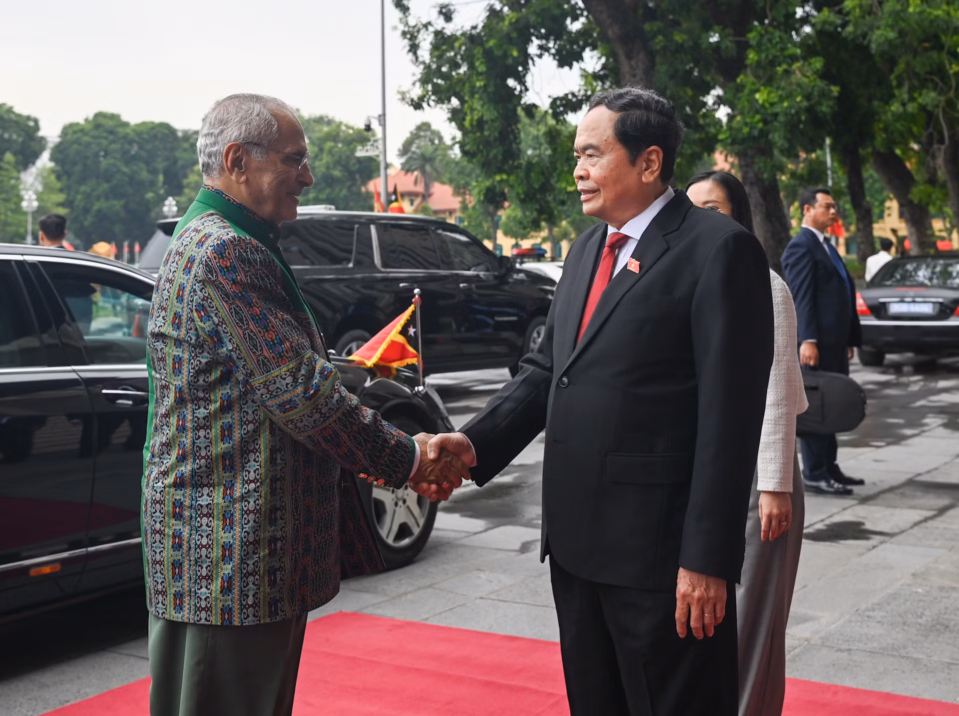 Chủ tịch Quốc hội Trần Thanh Mẫn chào mừng Tổng thống Timor-Leste Jose Ramos-Horta.