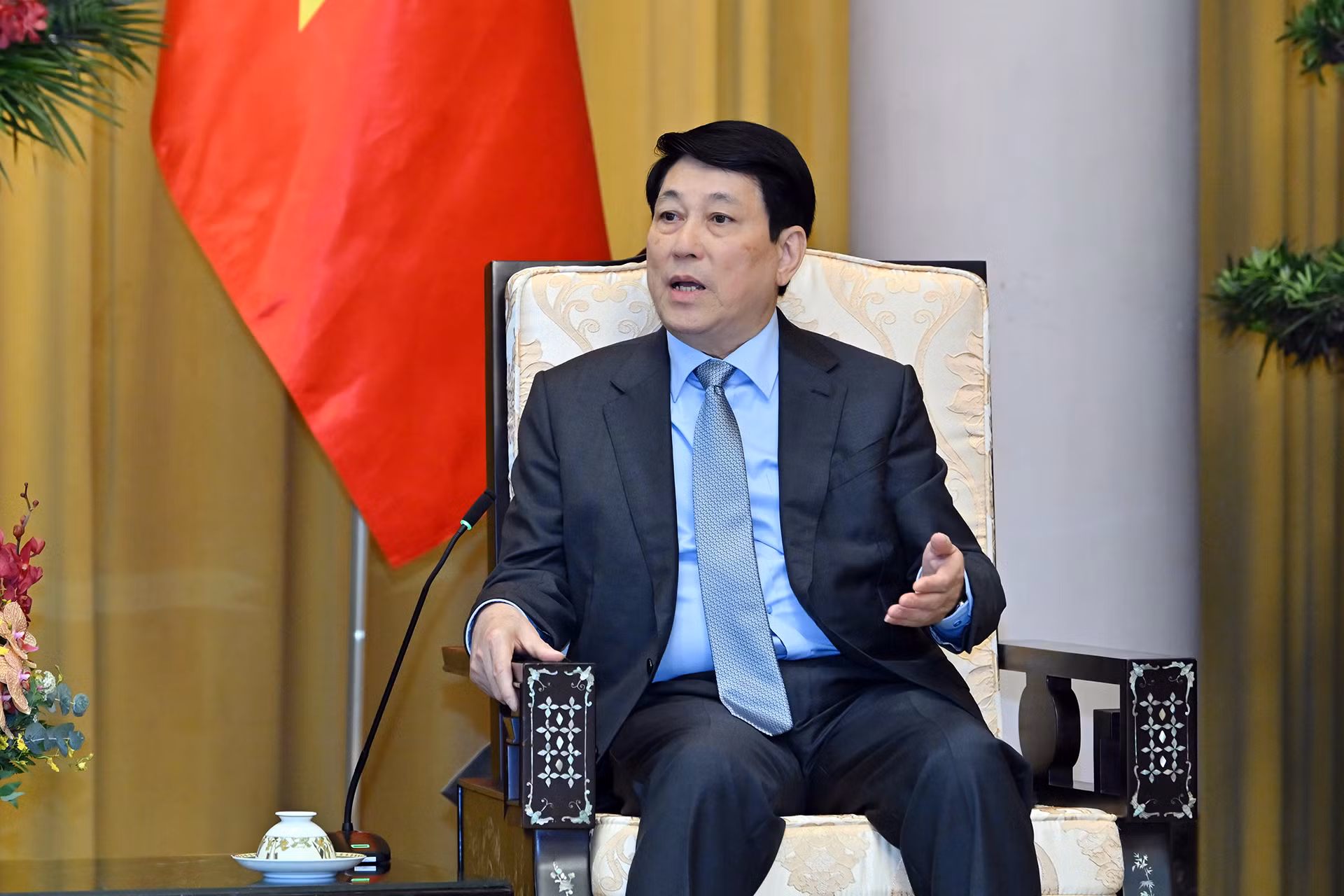 Chủ tịch nước Lương Cường phát biểu tại buổi tiếp.