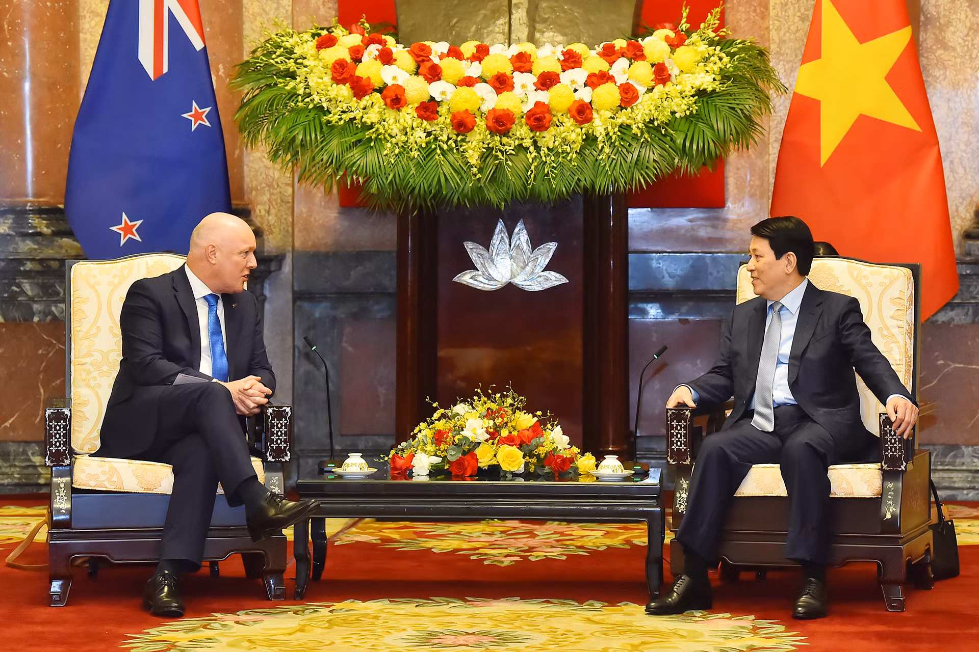 Chủ tịch nước Lương Cường tiếp Thủ tướng New Zealand Christopher Luxon.