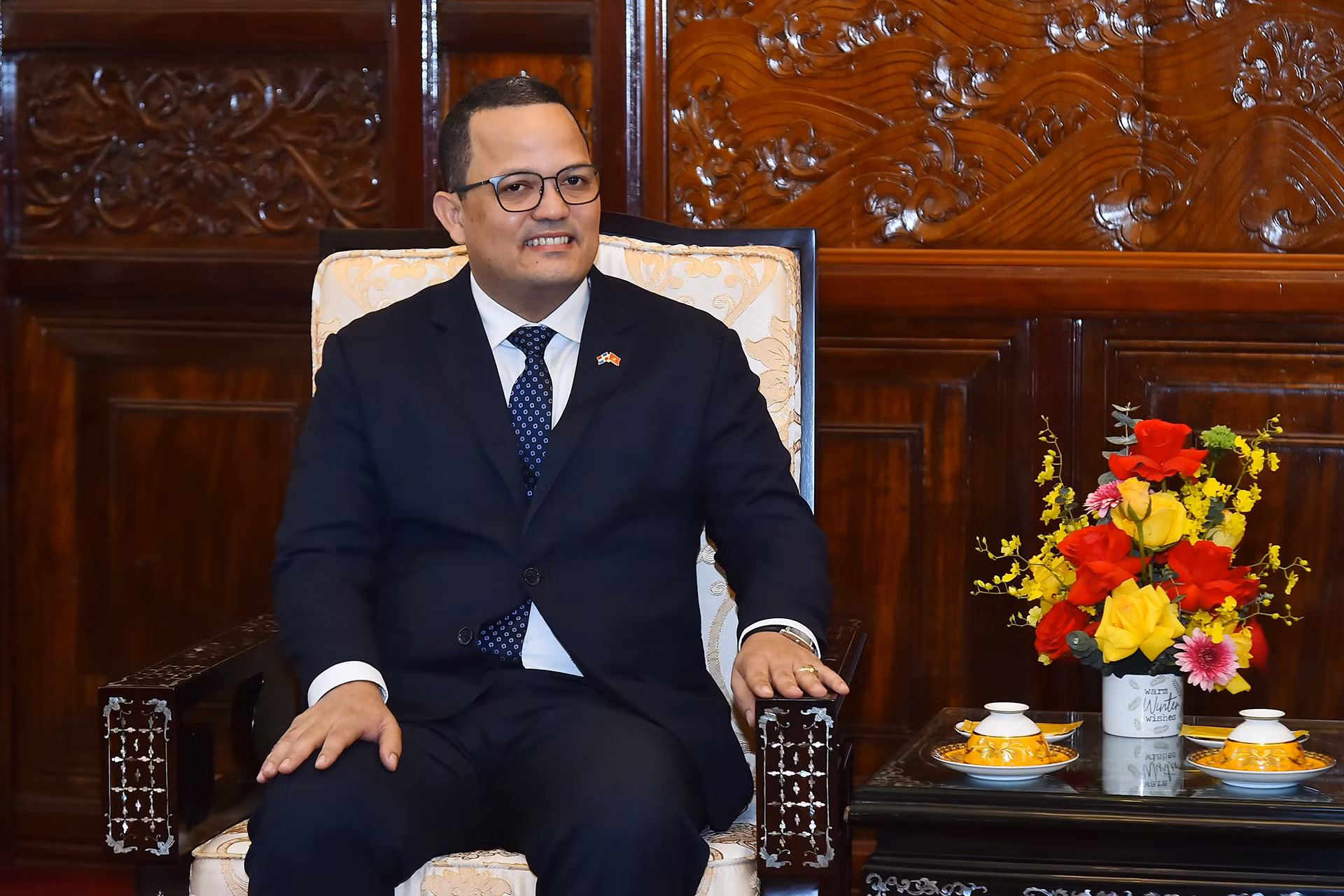 Đại sứ Cộng hoà Dominicana Jaime Francisco Rodriguez phát biểu tại buổi tiếp.