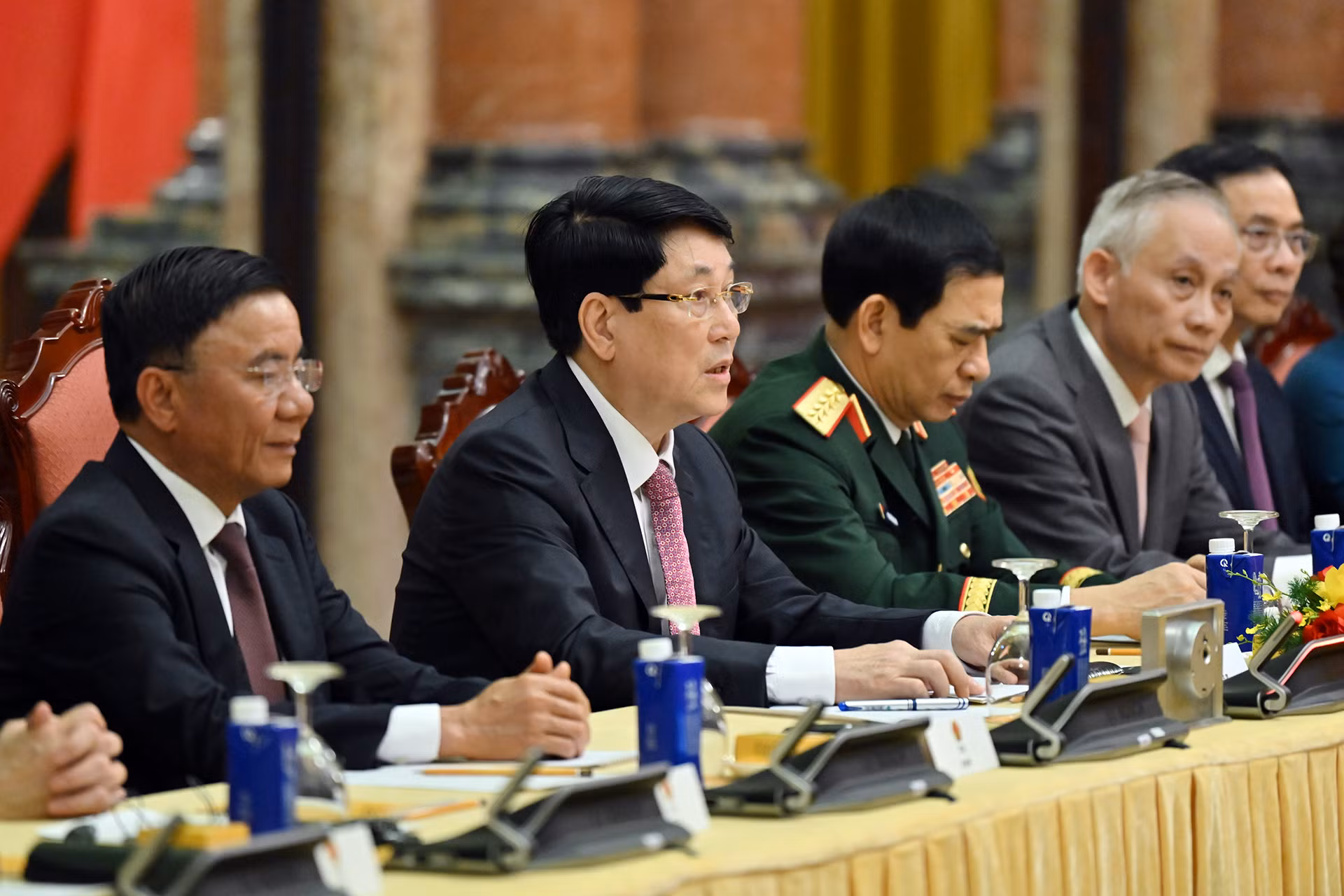 Chủ tịch nước Lương Cường phát biểu tại hội đàm. Chủ tịch nước Lương Cường phát biểu tại hội đàm.