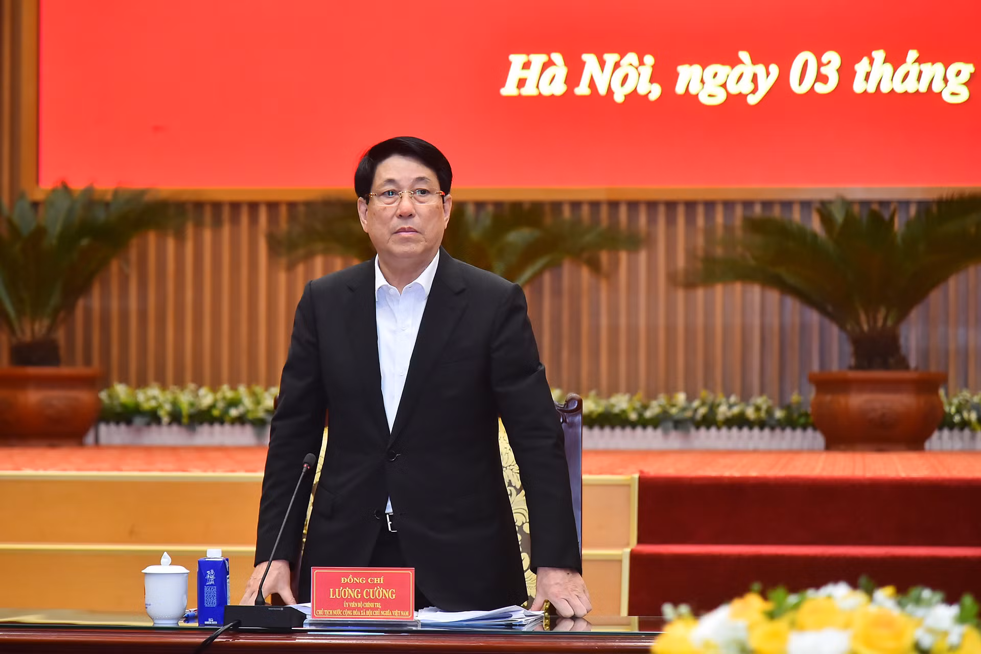 Chủ tịch nước Lương Cường phát biểu ý kiến chỉ đạo tại buổi làm việc.