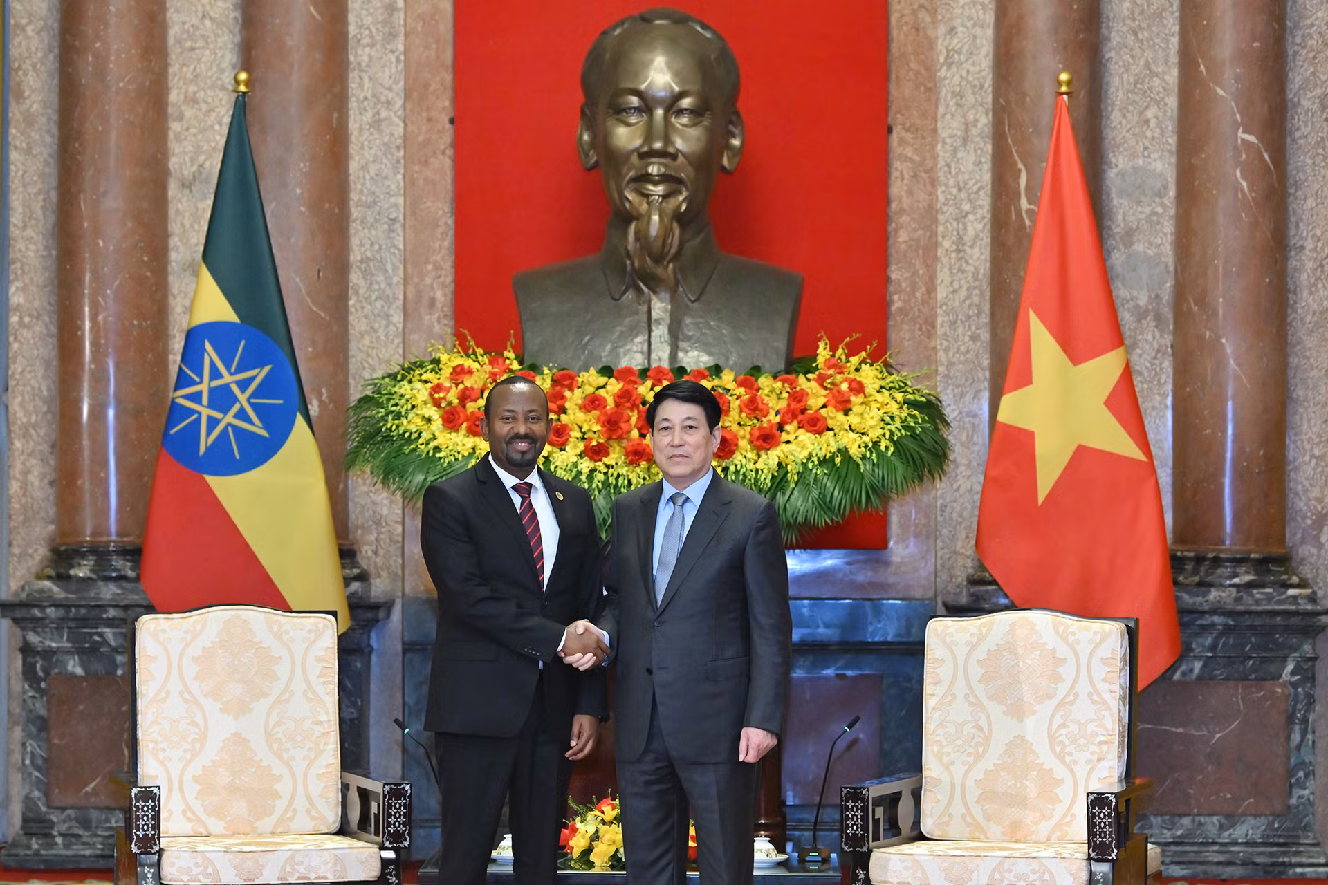 Chủ tịch nước Lương Cường và Thủ tướng Ethiopia Abiy Ahmed Ali tại buổi tiếp.