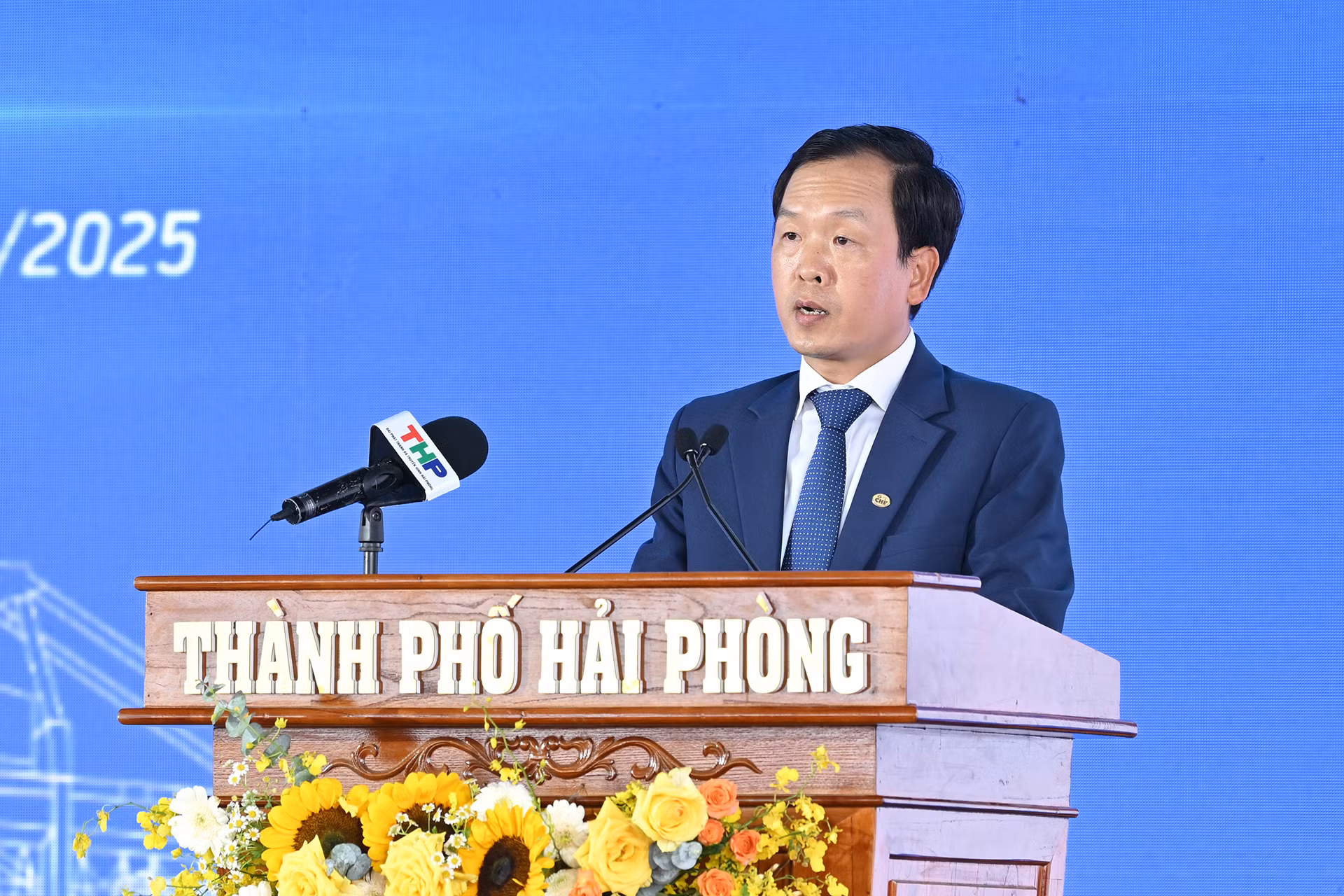 Chủ tịch Hội đồng quản trị Công ty cổ phần Cảng Hải Phòng Lê Hồng Minh phát biểu tại buổi lễ.