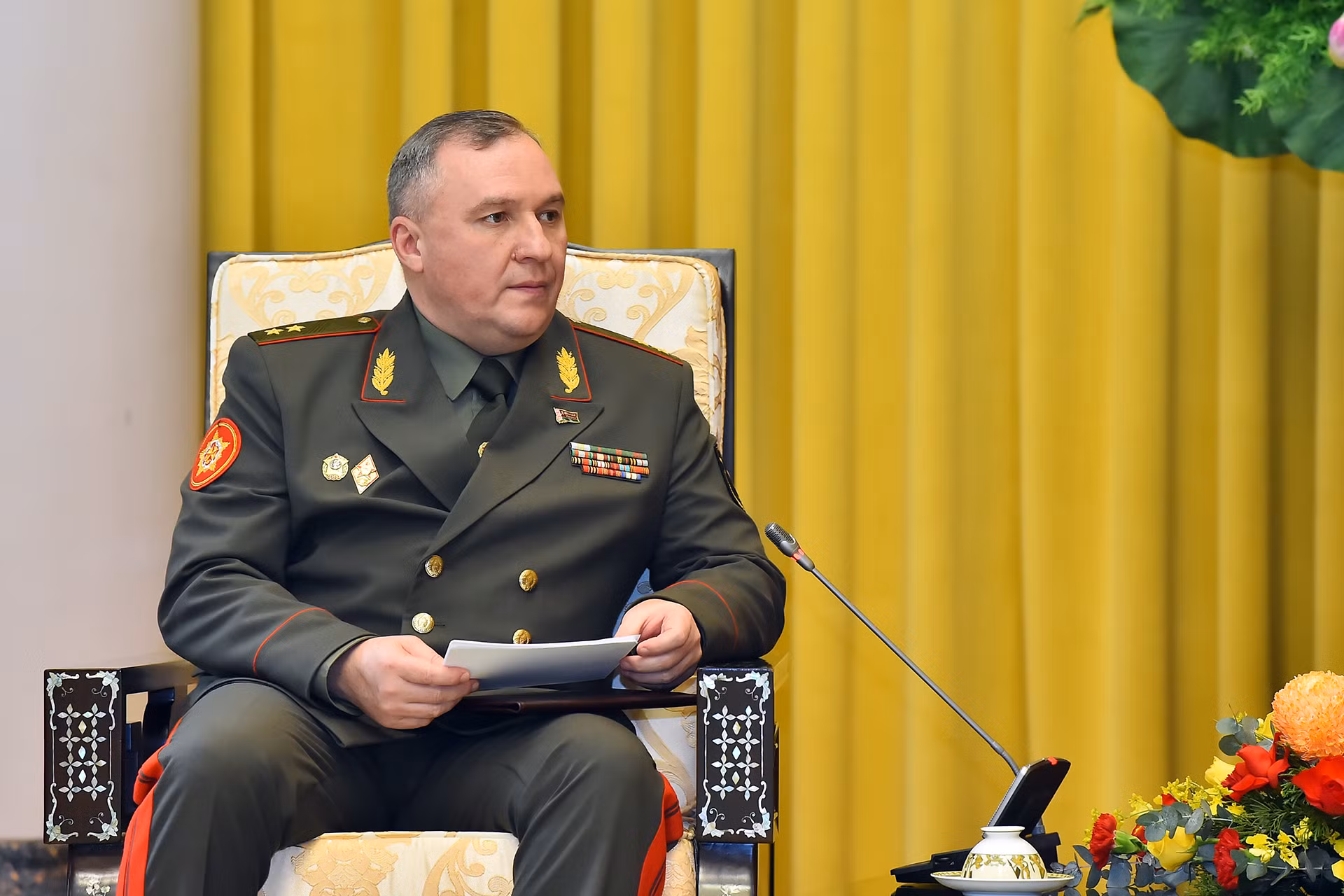 Bộ trưởng Quốc phòng Belarus Khrenin Viktor Gennadievich phát biểu tại buổi tiếp. Bộ trưởng Quốc phòng Belarus Khrenin Viktor Gennadievich phát biểu tại buổi tiếp.