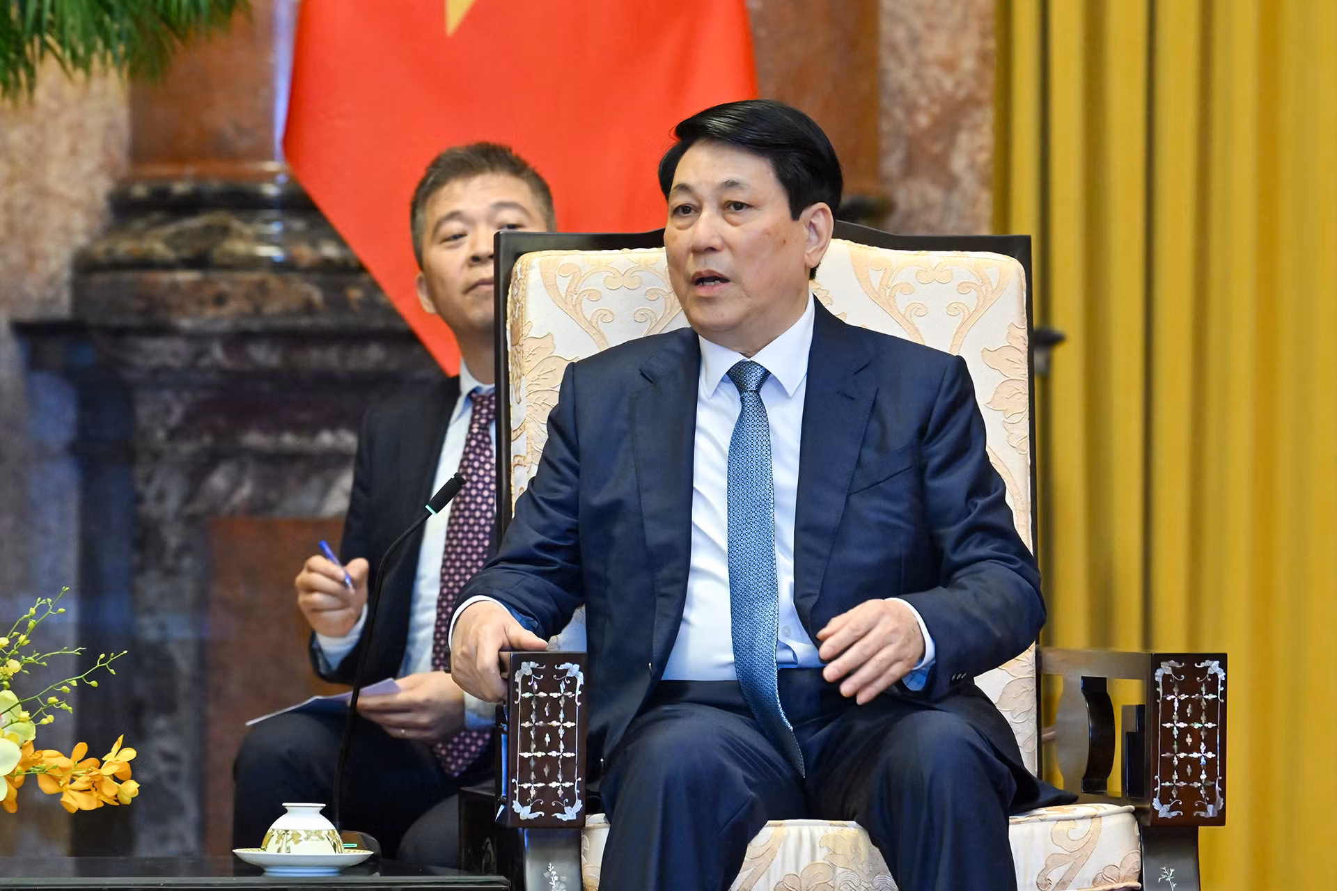 Chủ tịch nước Lương Cường phát biểu tại buổi tiếp. Chủ tịch nước Lương Cường phát biểu tại buổi tiếp.