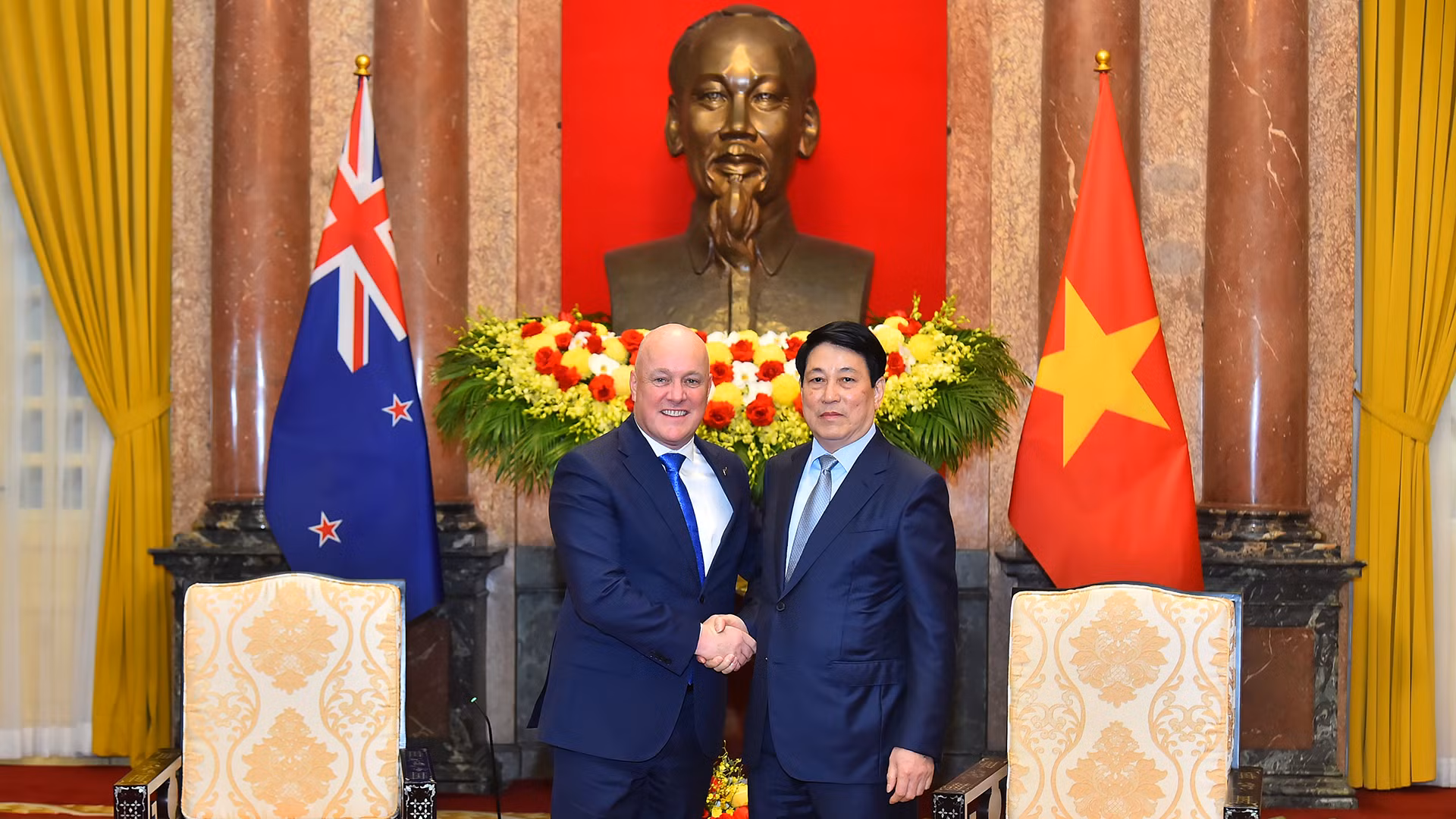 Chủ tịch nước Lương Cường và Thủ tướng New Zealand Christopher Luxon.