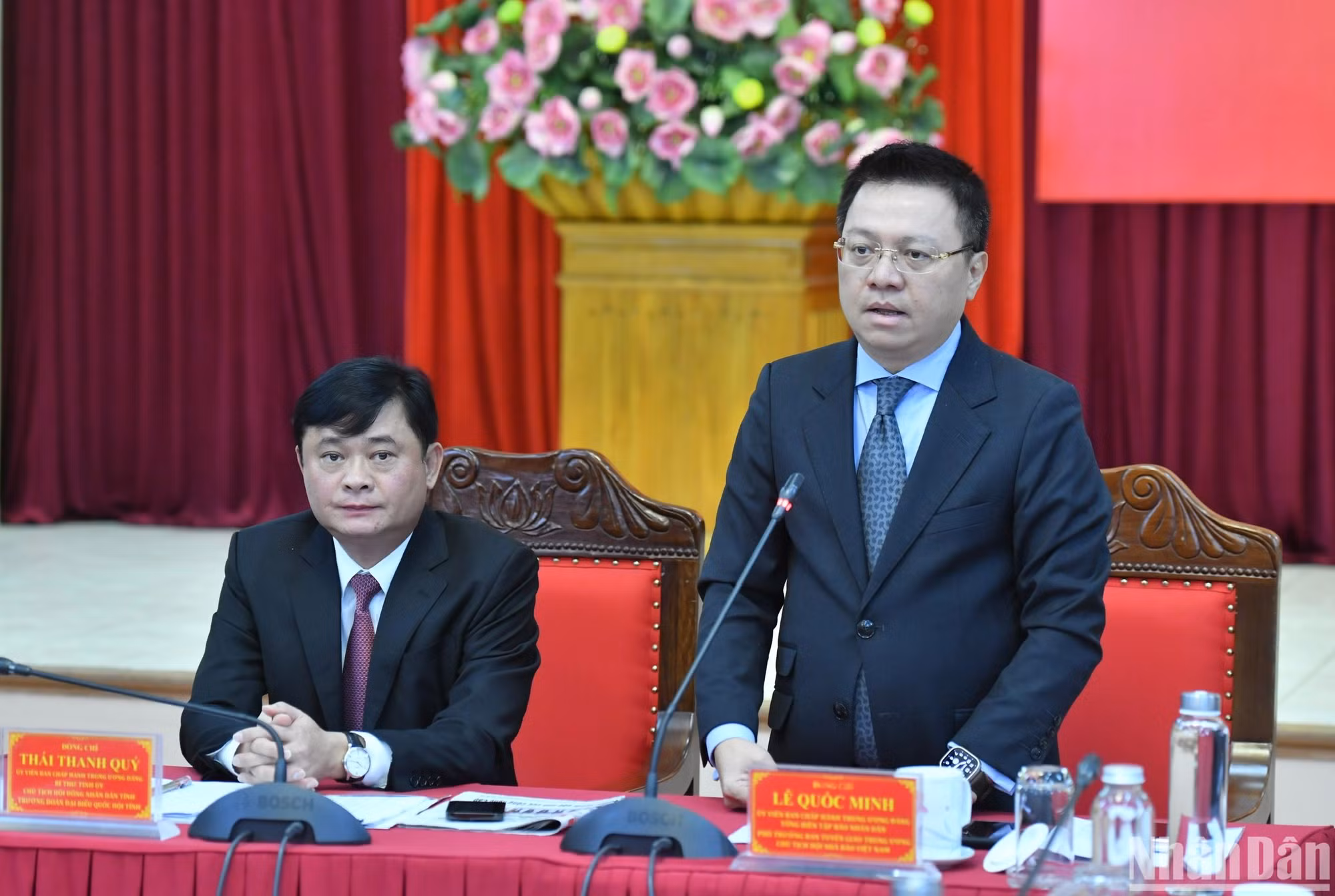 Phát biểu tại Lễ ký kết, Tổng Biên tập Báo Nhân Dân Lê Quốc Minh chúc mừng những thành tựu tích cực tỉnh Nghệ An đạt được trong những năm gần đây.