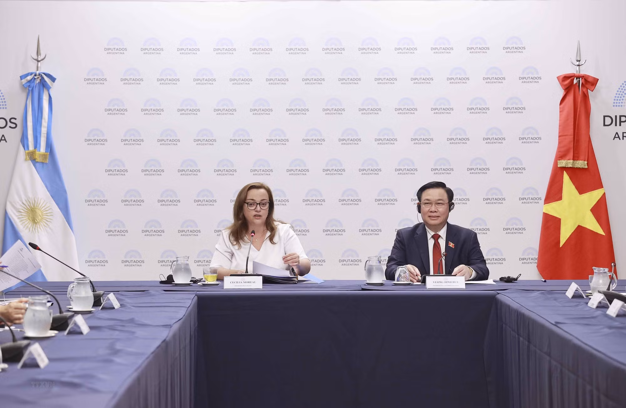 Chủ tịch Hạ viện Cộng hòa Argentina Cecilia Moreau phát biểu tại hội đàm. (Ảnh: TTXVN)