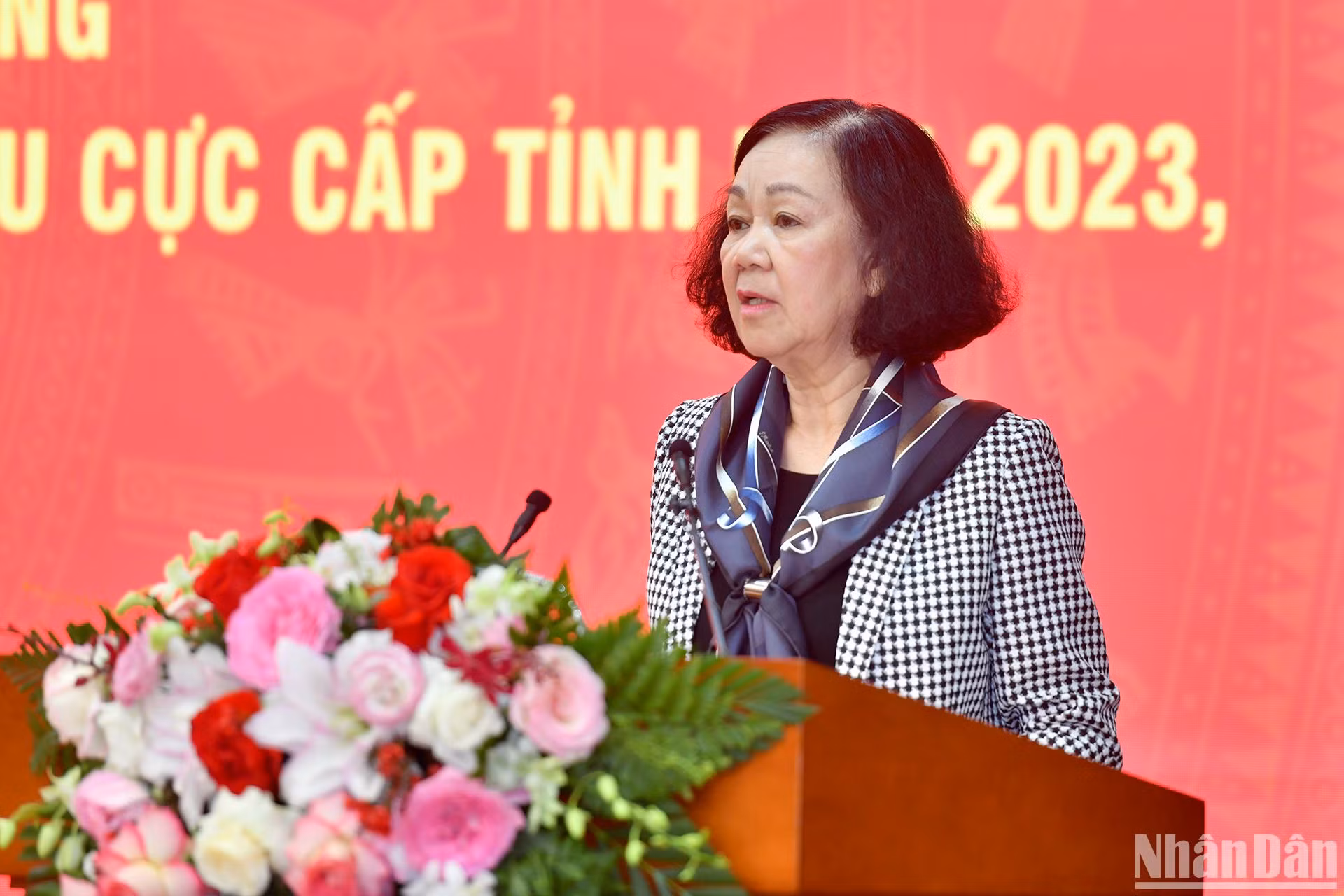 Đồng chí Trương Thị Mai, Ủy viên Bộ Chính trị, Thường trực Ban Bí thư, Trưởng Ban Tổ chức Trung ương phát biểu chỉ đạo hội nghị.