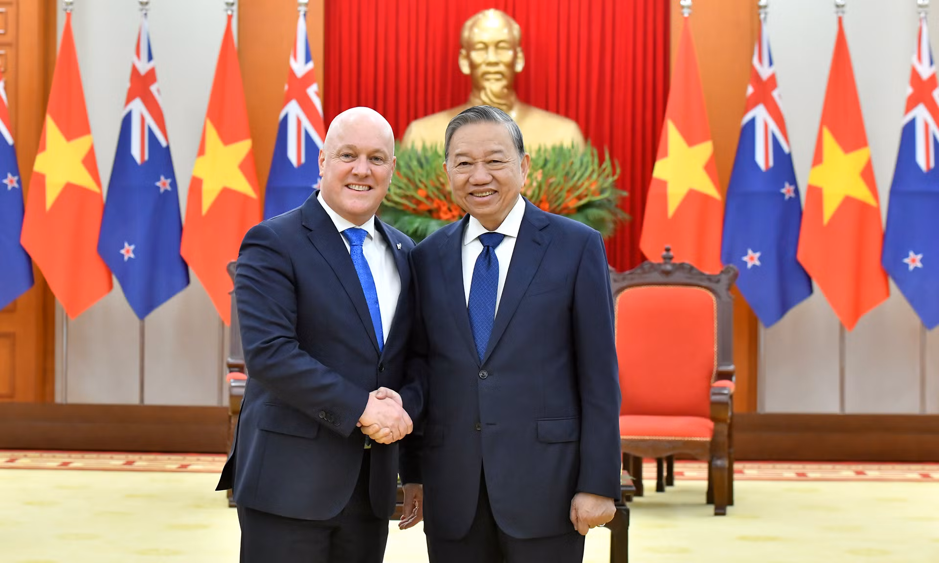 Tổng Bí thư Tô Lâm tiếp Thủ tướng New Zealand Christopher Luxon.