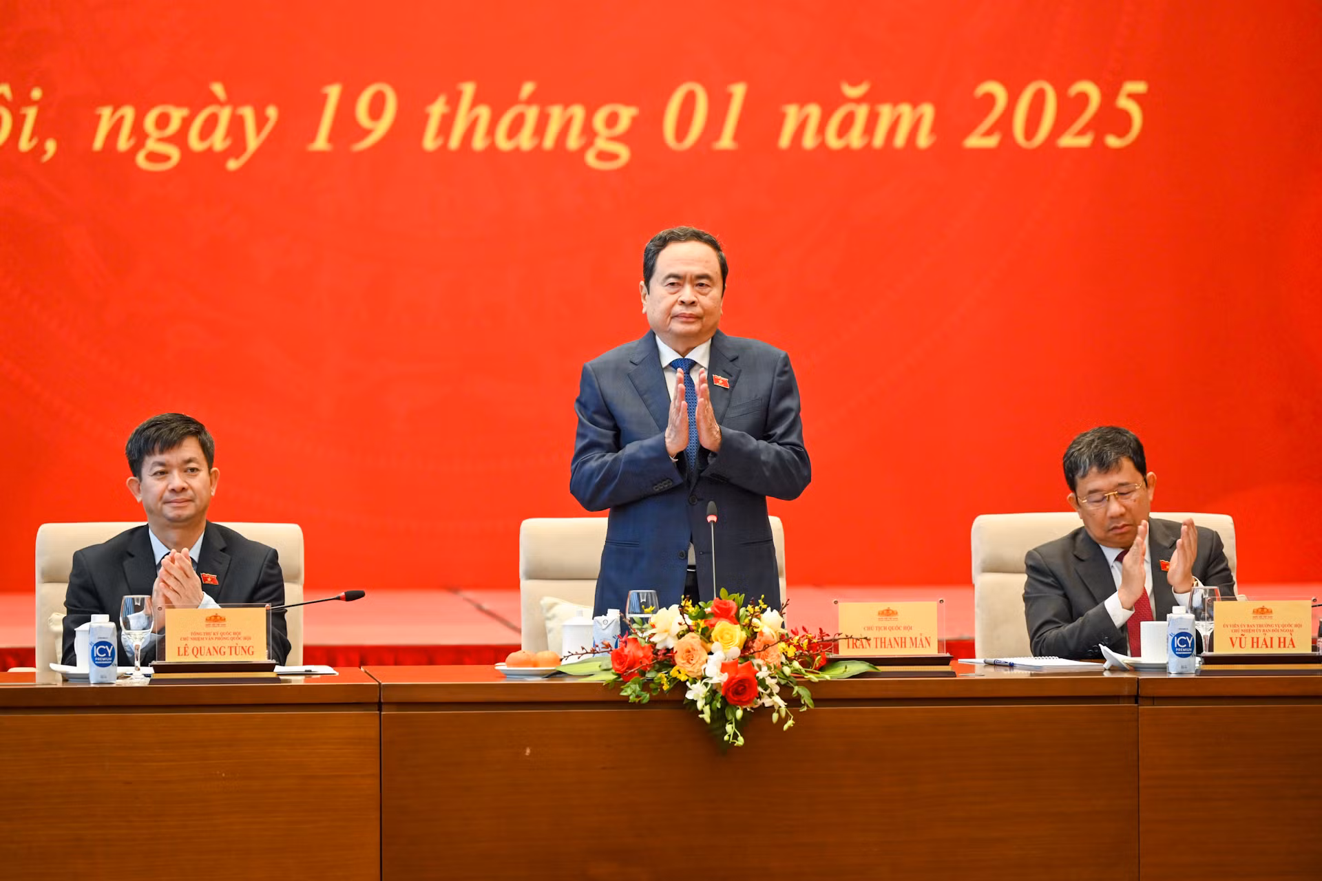 Chủ tịch Quốc hội Trần Thanh Mẫn phát biểu tại cuộc gặp mặt.