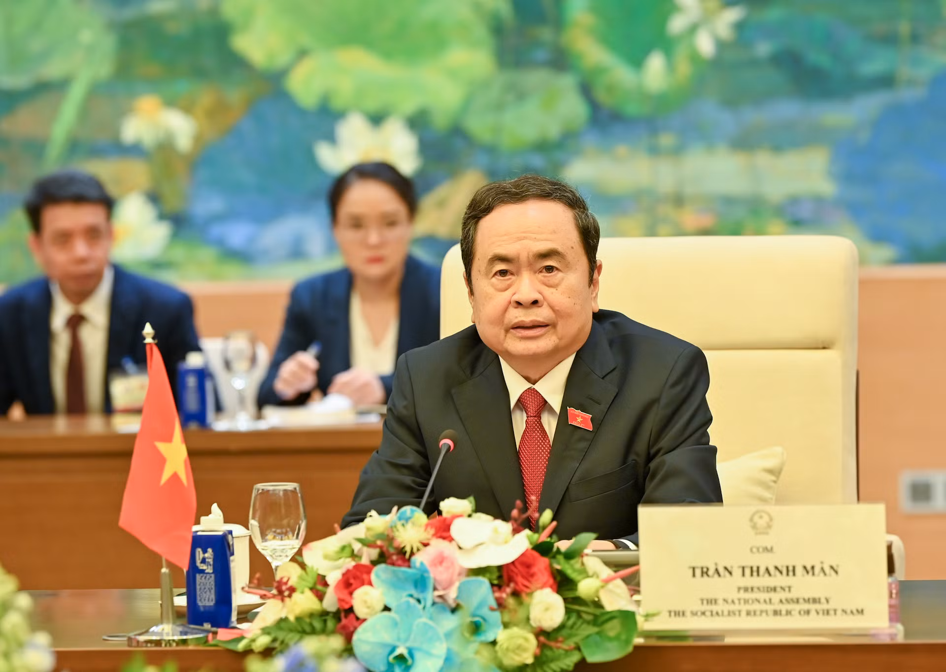 Chủ tịch Quốc hội Trần Thanh Mẫn phát biểu tại hội kiến. Chủ tịch Quốc hội Trần Thanh Mẫn phát biểu tại hội kiến.