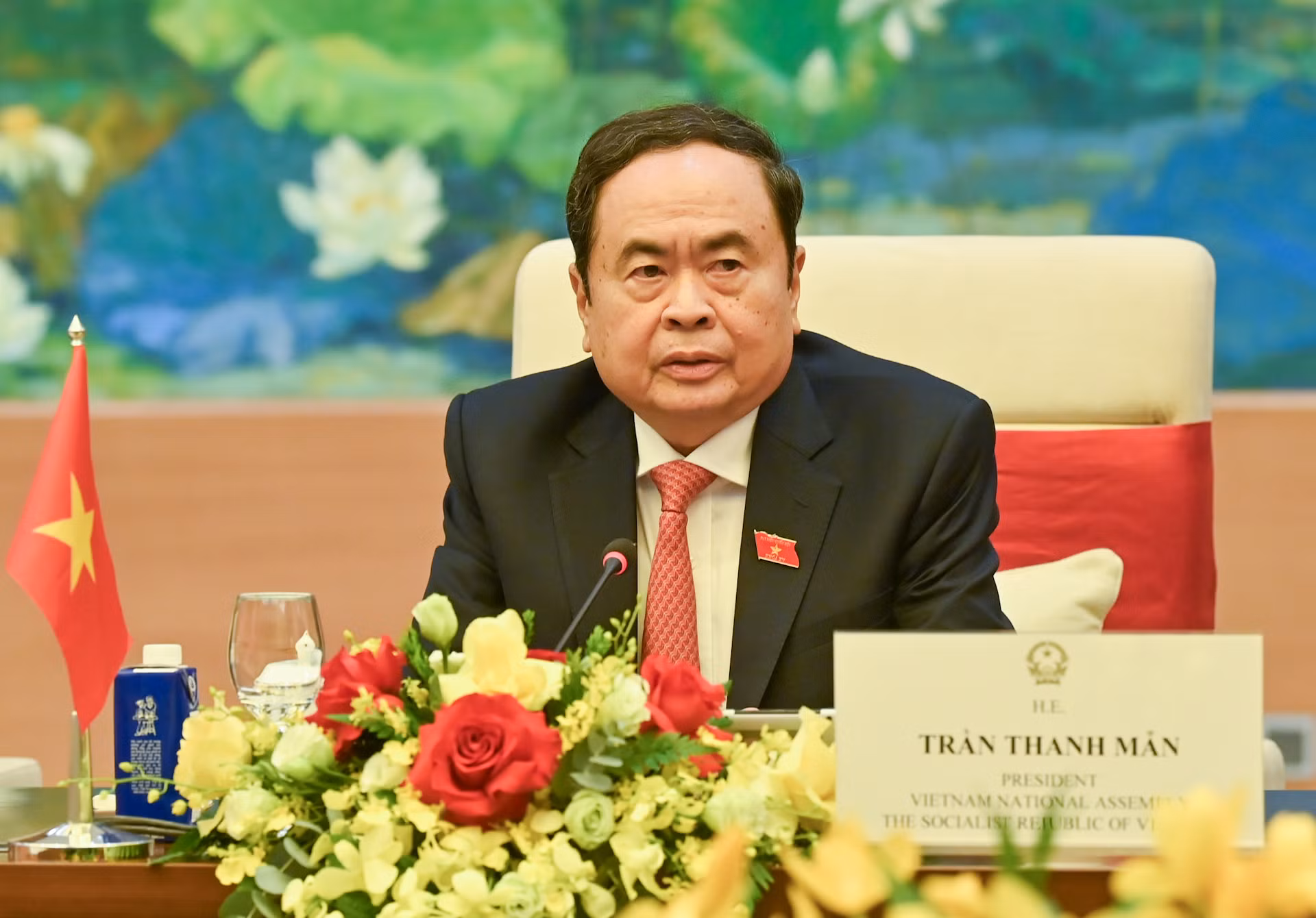 Chủ tịch Quốc hội Trần Thanh Mẫn phát biểu tại hội kiến. Chủ tịch Quốc hội Trần Thanh Mẫn phát biểu tại hội kiến.