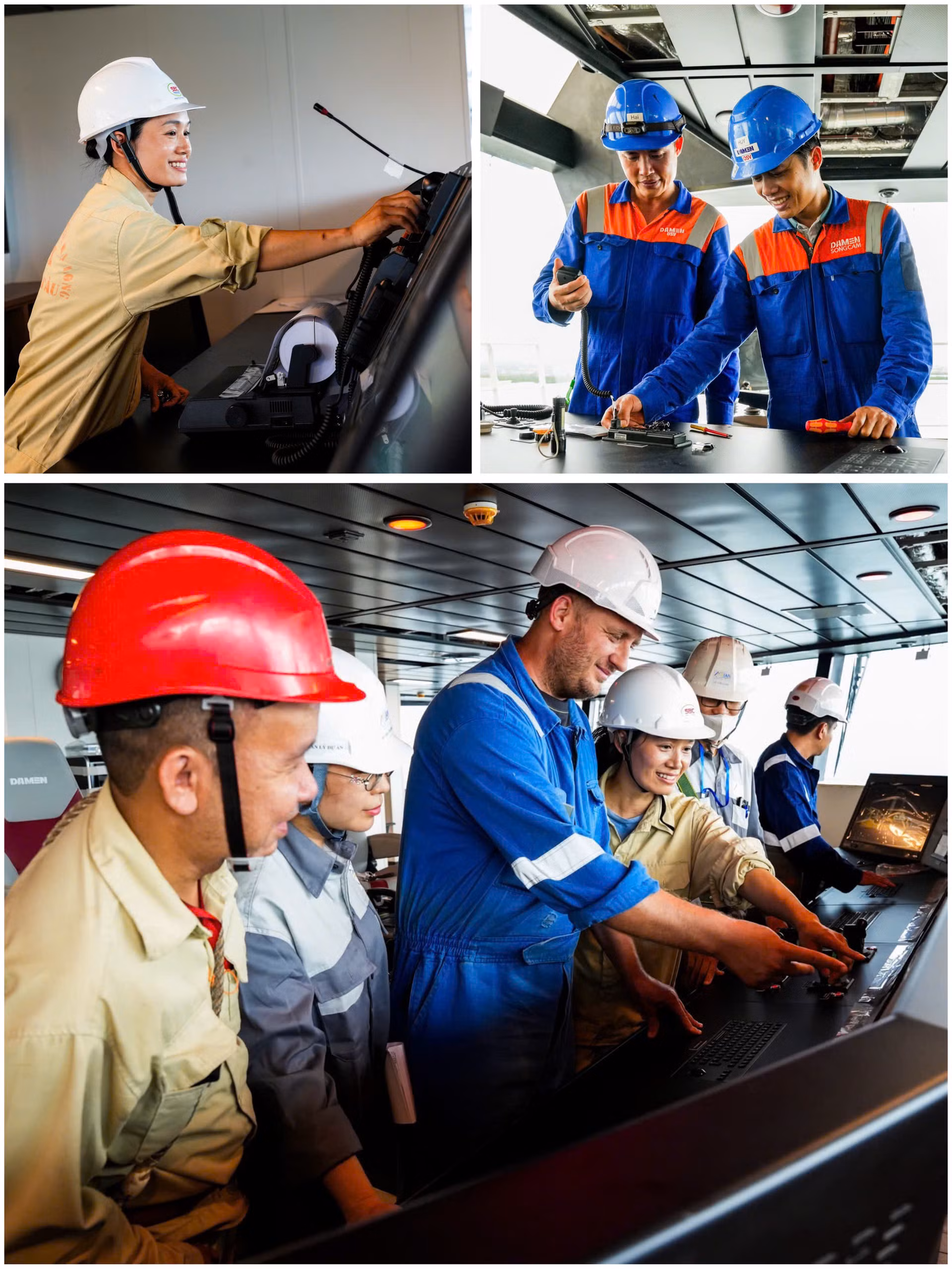 Kỹ sư, công nhân của Việt Nam và nước ngoài đang hoàn thiện những công việc cuối cùng ở bên trong con tàu. Kỹ sư, công nhân của Việt Nam và nước ngoài đang hoàn thiện những công việc cuối cùng ở bên trong con tàu.