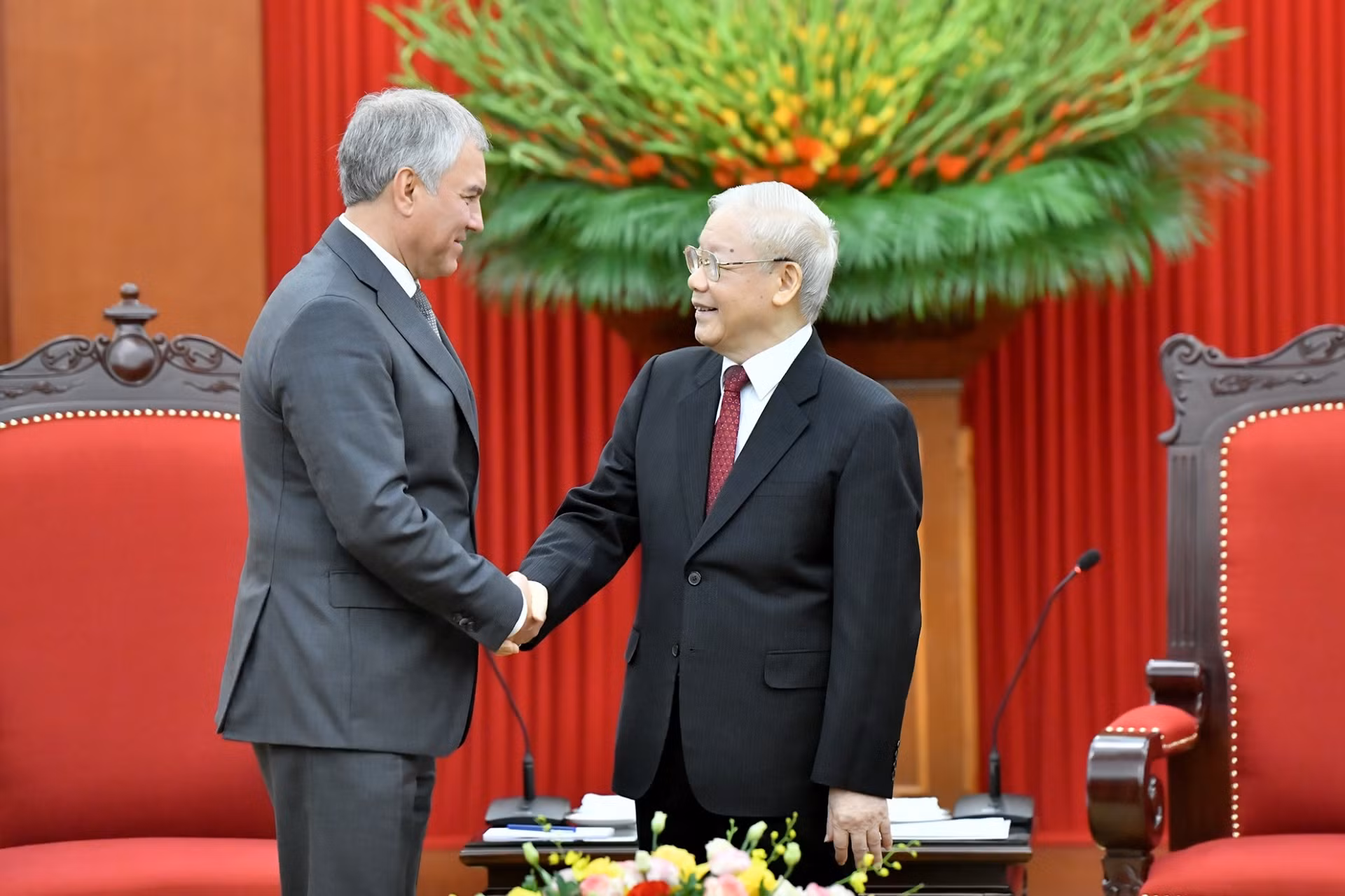Tổng Bí thư Nguyễn Phú Trọng tiếp Chủ tịch Duma Quốc gia Nga Vyacheslav Viktorovich Volodin.