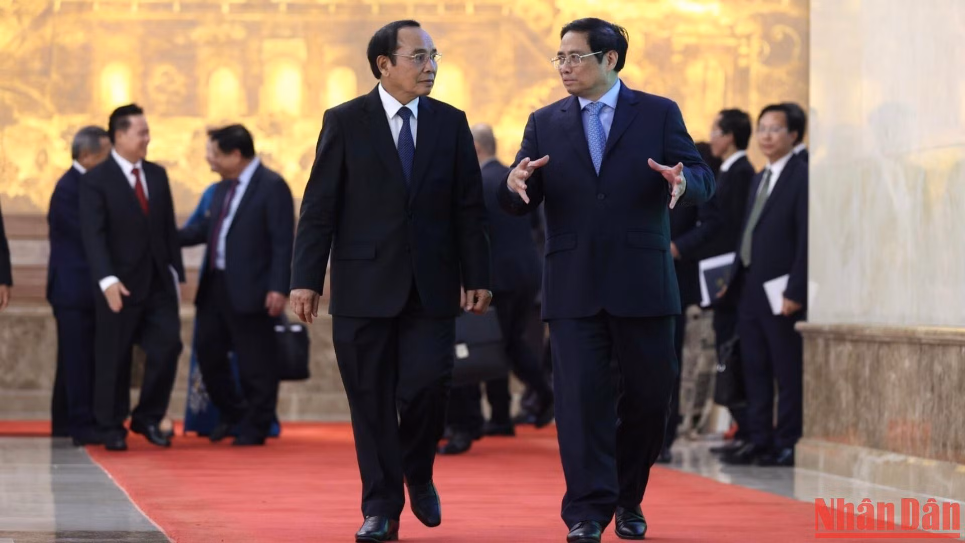 Thủ tướng Phạm Minh Chính với Thường trực Ban Bí thư, Phó Chủ tịch nước Lào Bounthong Chitmany. (Ảnh: Trần Hải) Thủ tướng Phạm Minh Chính với Thường trực Ban Bí thư, Phó Chủ tịch nước Lào Bounthong Chitmany. (Ảnh: Trần Hải)
