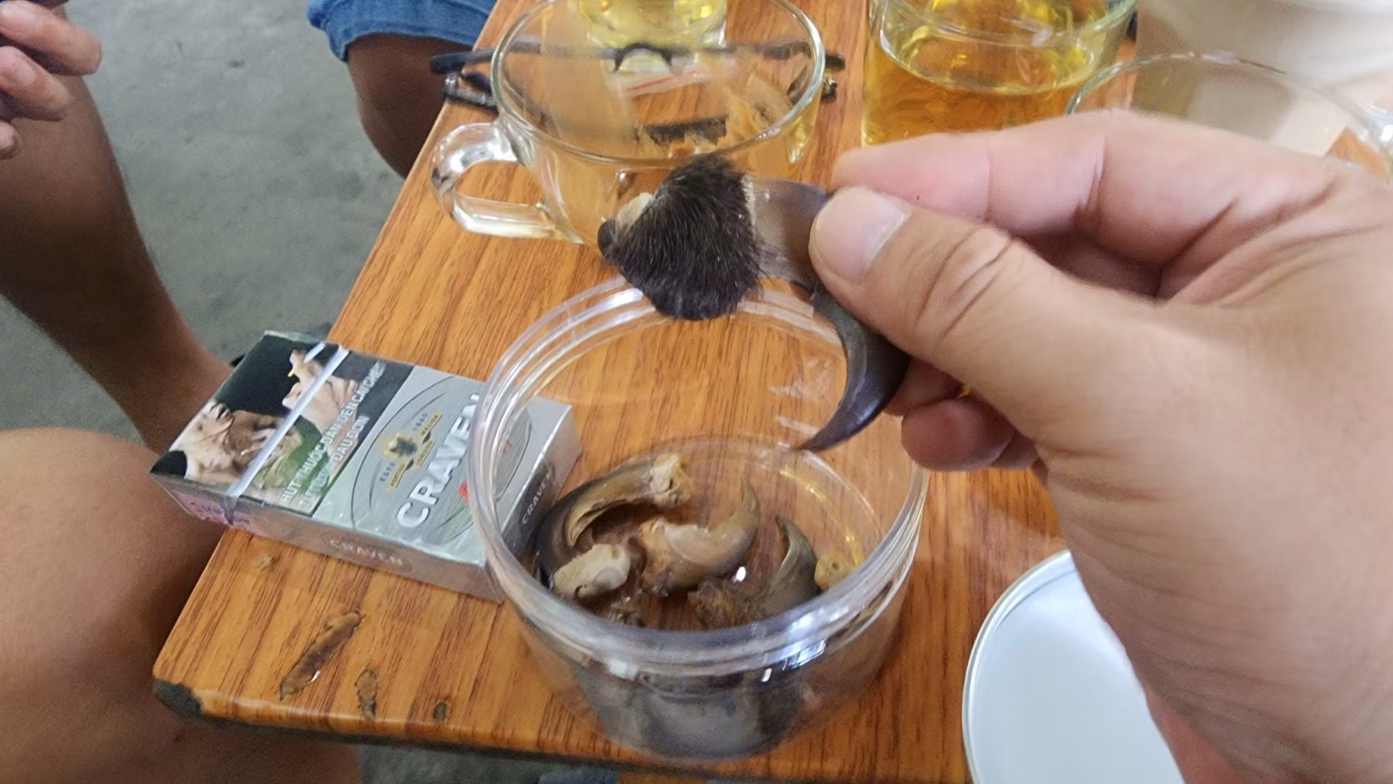 Một chiếc móng gấu được một đầu nậu chào bán cho phóng viên tại huyện Bắc Trà My (Quảng Nam) với giá 800.000 đồng. Một chiếc móng gấu được một đầu nậu chào bán cho phóng viên tại huyện Bắc Trà My (Quảng Nam) với giá 800.000 đồng.