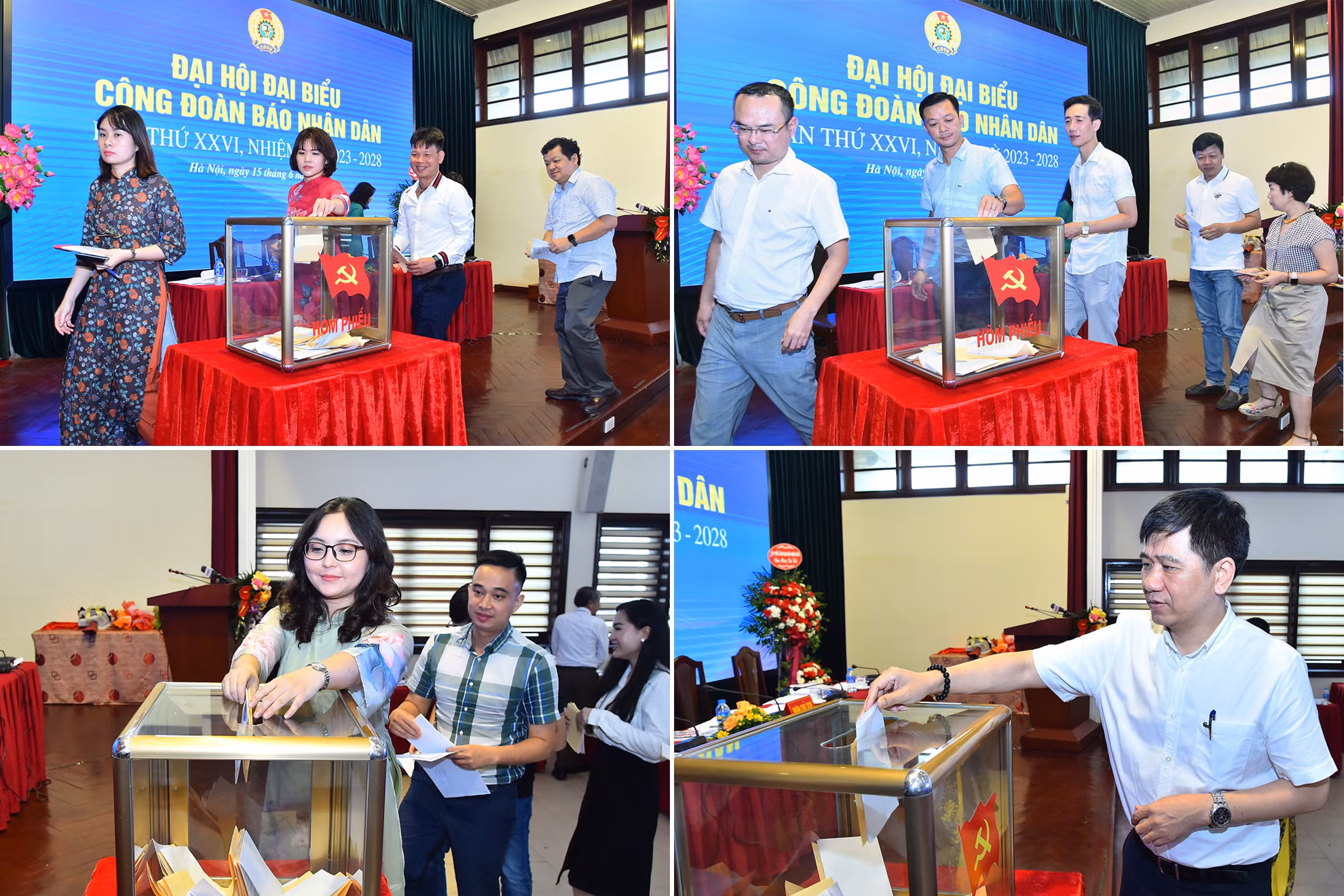 Đại diện các Tổ Công đoàn bỏ phiếu bầu Ban Chấp hành Công đoàn Báo Nhân Dân khóa XXVI, nhiệm kỳ 2023-2028 và các đại biểu đại diện tham dự Đại hội Công đoàn cấp trên.