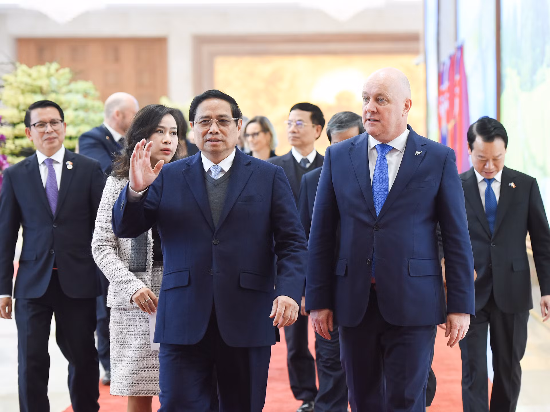 Thủ tướng Phạm Minh Chính và Thủ tướng New Zealand Christopher Luxon dự Lễ ký kết văn kiện hợp tác.