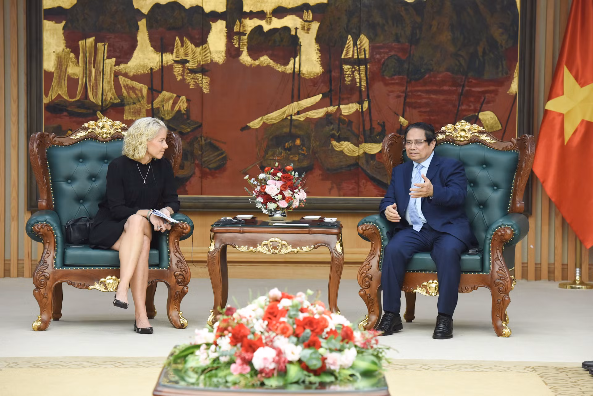 Thủ tướng Phạm Minh Chính tiếp bà Susanna Campbell, Chủ tịch Tập đoàn Syre (Thụy Điển). Thủ tướng Phạm Minh Chính tiếp bà Susanna Campbell, Chủ tịch Tập đoàn Syre (Thụy Điển).