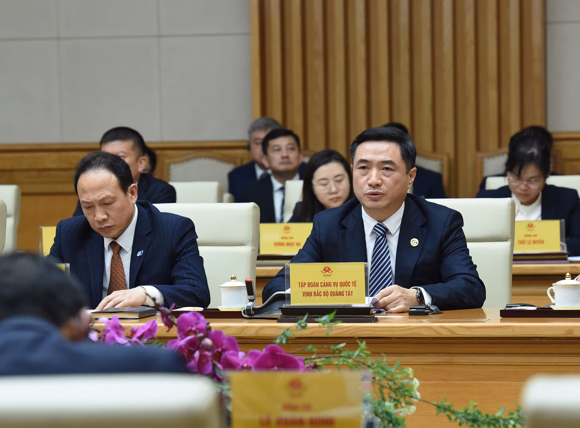 Ông Lưu Thắng Hữu, Tổng giám đốc Công ty trách nhiệm hữu hạn Tập đoàn Cảng vụ quốc tế Vịnh Bắc Bộ Quảng Tây phát biểu.
