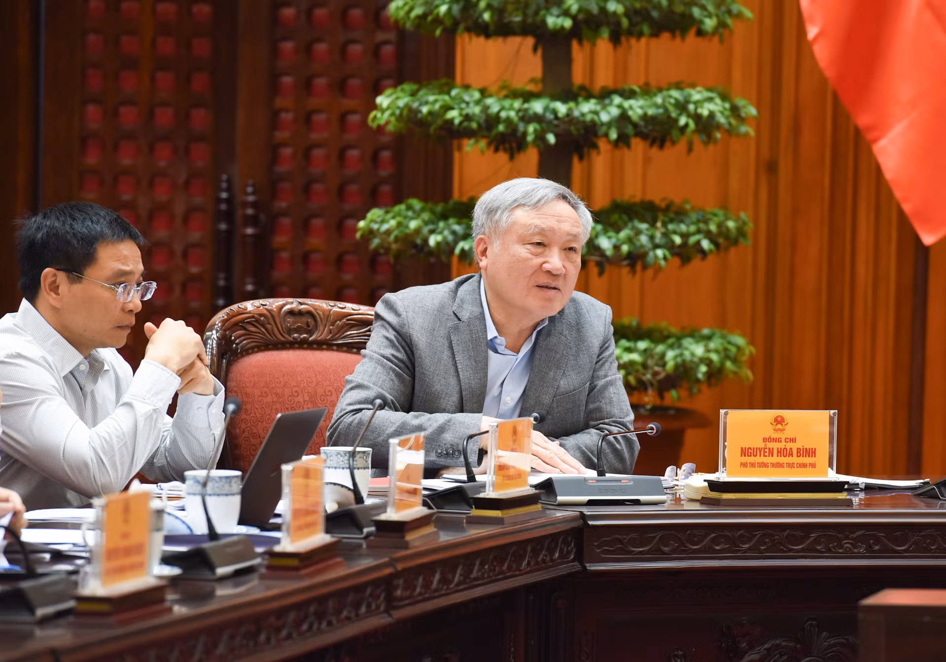 Phó Thủ tướng Thường trực Chính phủ Nguyễn Hòa Bình phát biểu.