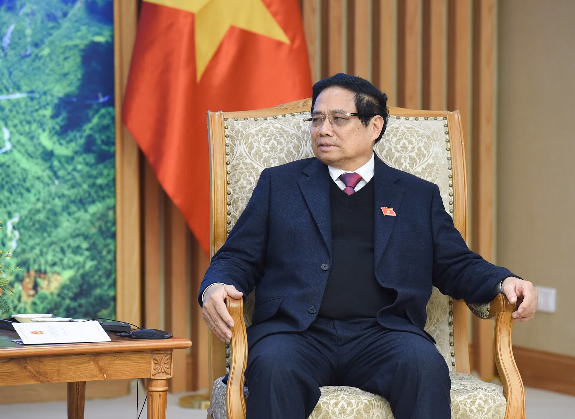 Thủ tướng Phạm Minh Chính phát biểu tại buổi tiếp ông Choi Joo Ho, Tổng Giám đốc Samsung Việt Nam và ông Na Ki Hong - người kế nhiệm.