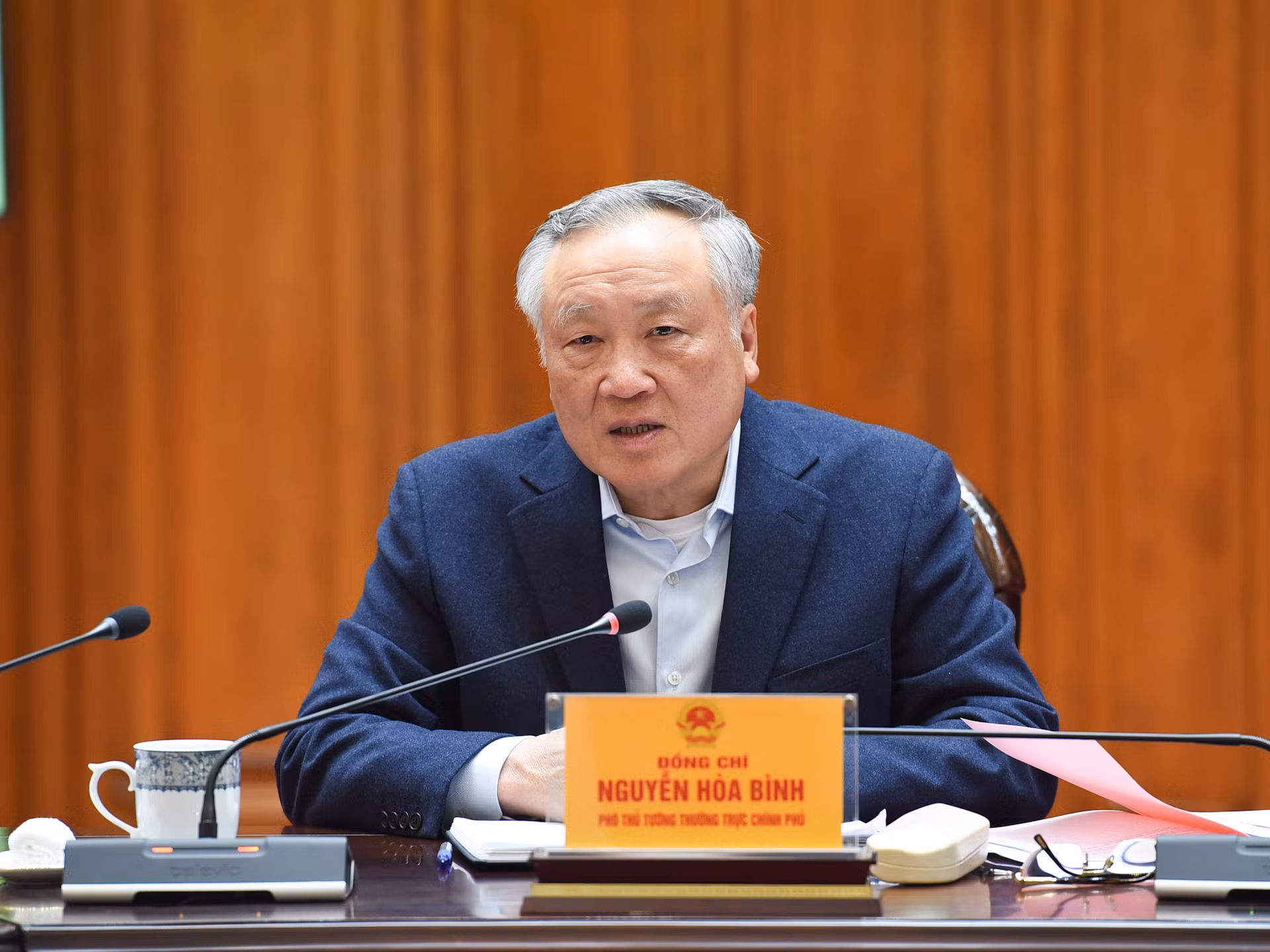 Phó Thủ tướng Thường trực Nguyễn Hòa Bình phát biểu tại phiên họp.