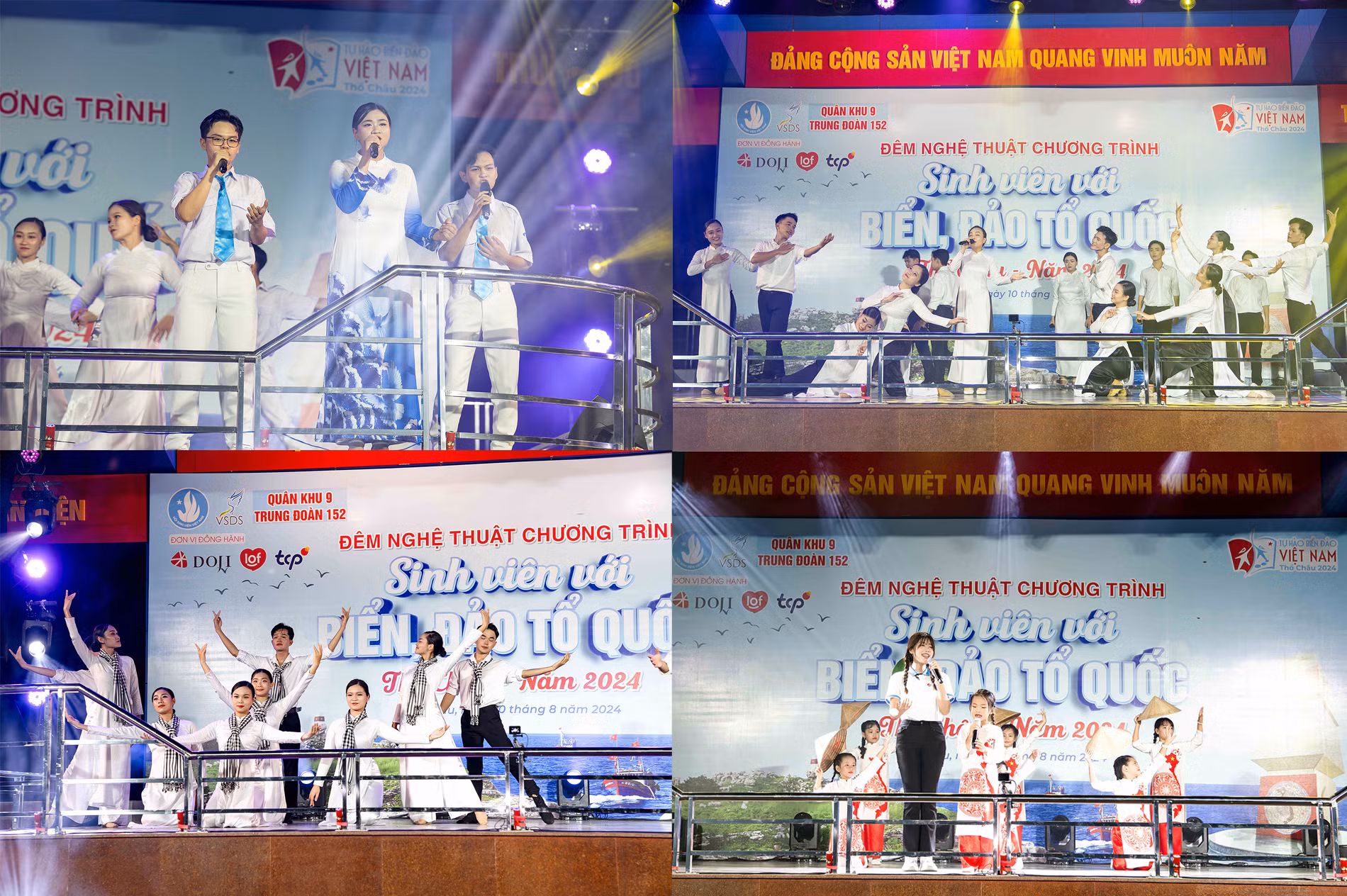 Các tiết mục văn nghệ ngợi ca tình yêu quê hương, đất nước và những cống hiến của thanh niên, sinh viên Việt Nam do đại biểu đoàn Hành trình thực hiện tại chương trình.