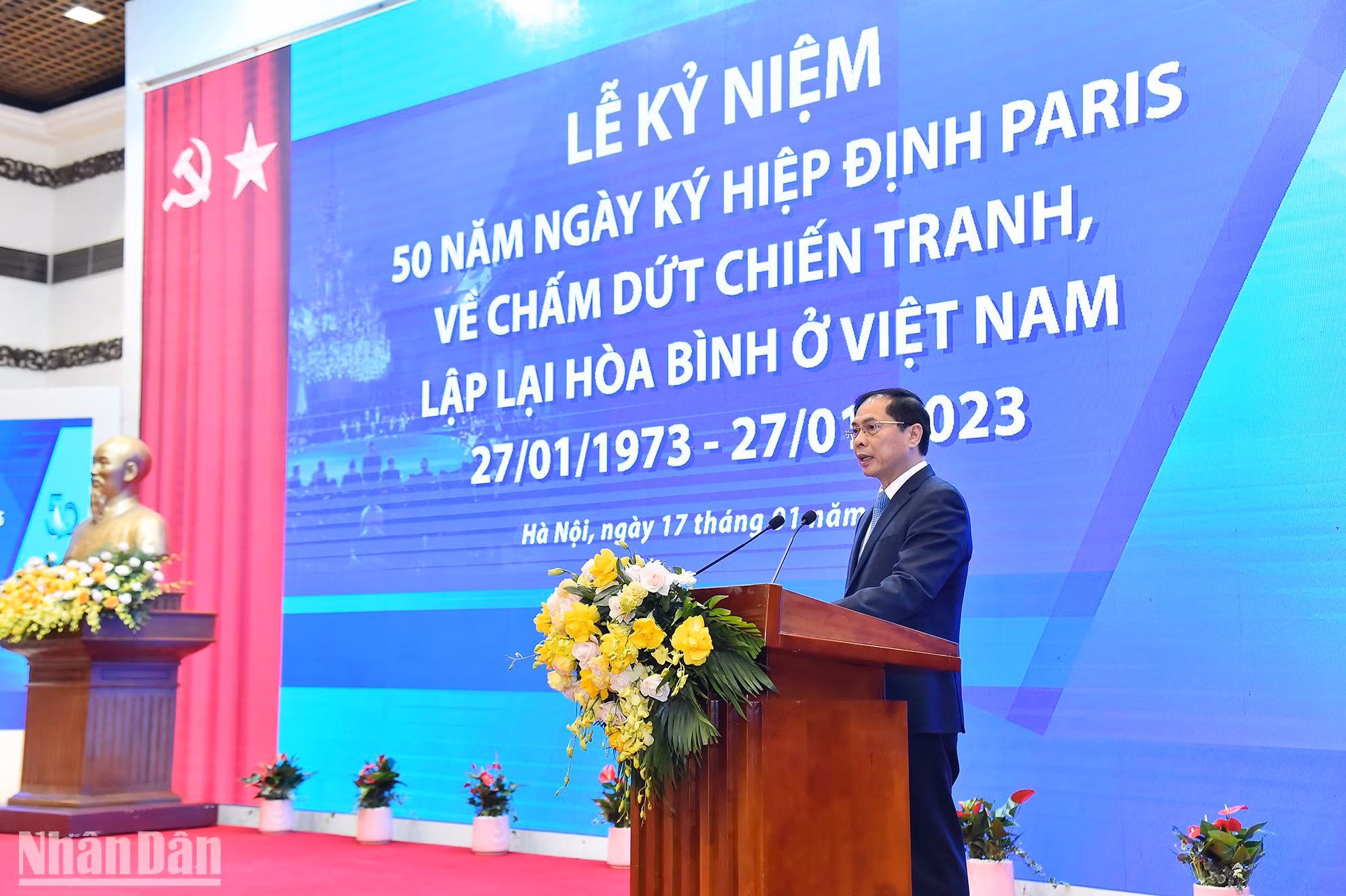 Bộ trưởng Ngoại giao Bùi Thanh Sơn đọc diễn văn khai mạc Lễ kỷ niệm 50 năm Ngày ký Hiệp định Paris (27/1/1973-27/1/2023).