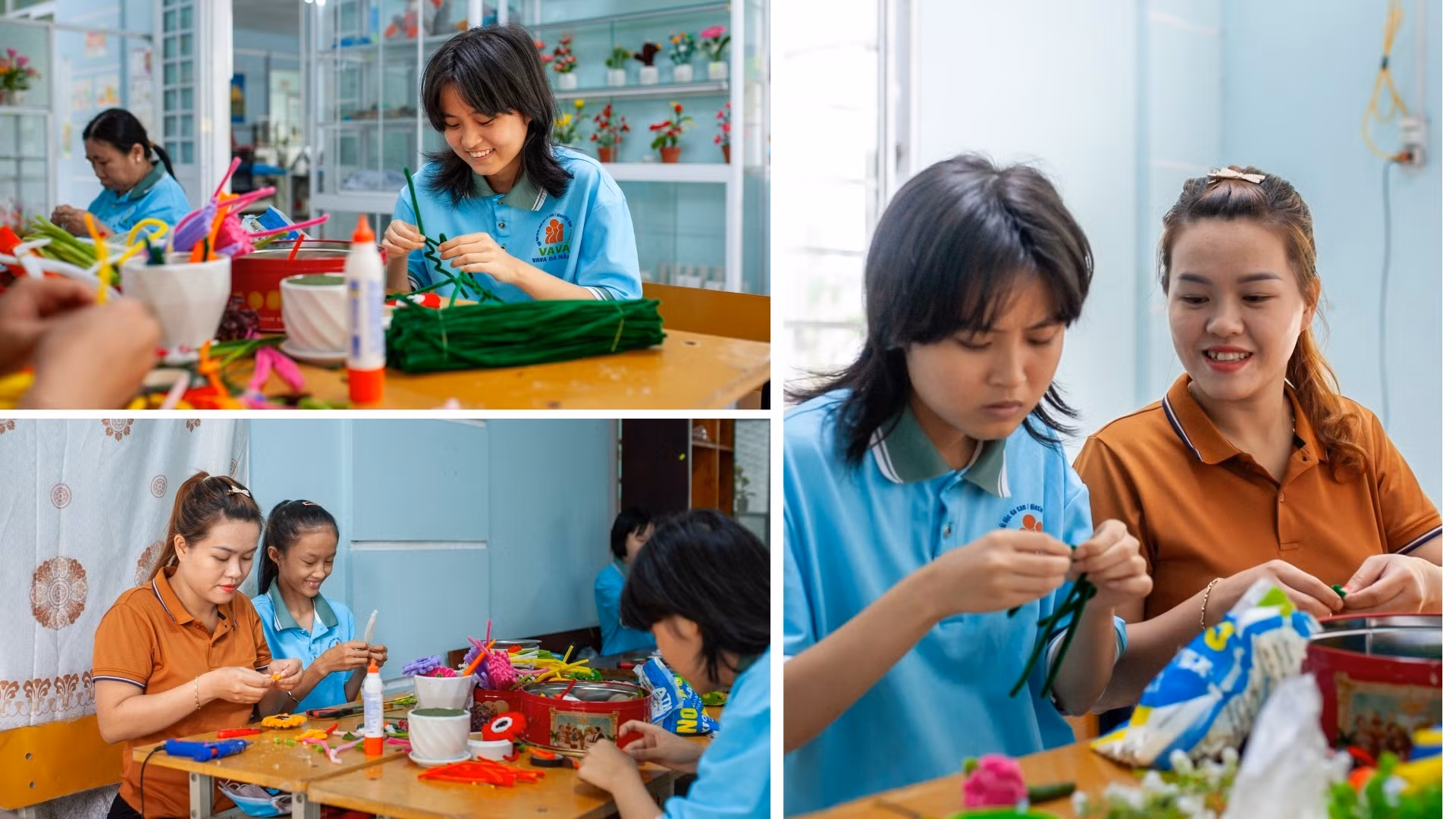 Lớp học làm hoa vải voan tại Trung tâm. Lớp học làm hoa vải voan tại Trung tâm.