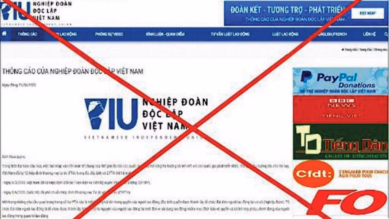 Hình ảnh website của một tổ chức nhân chống phá dưới danh nghĩa bảo vệ người lao động. (Nguồn: Internet)
