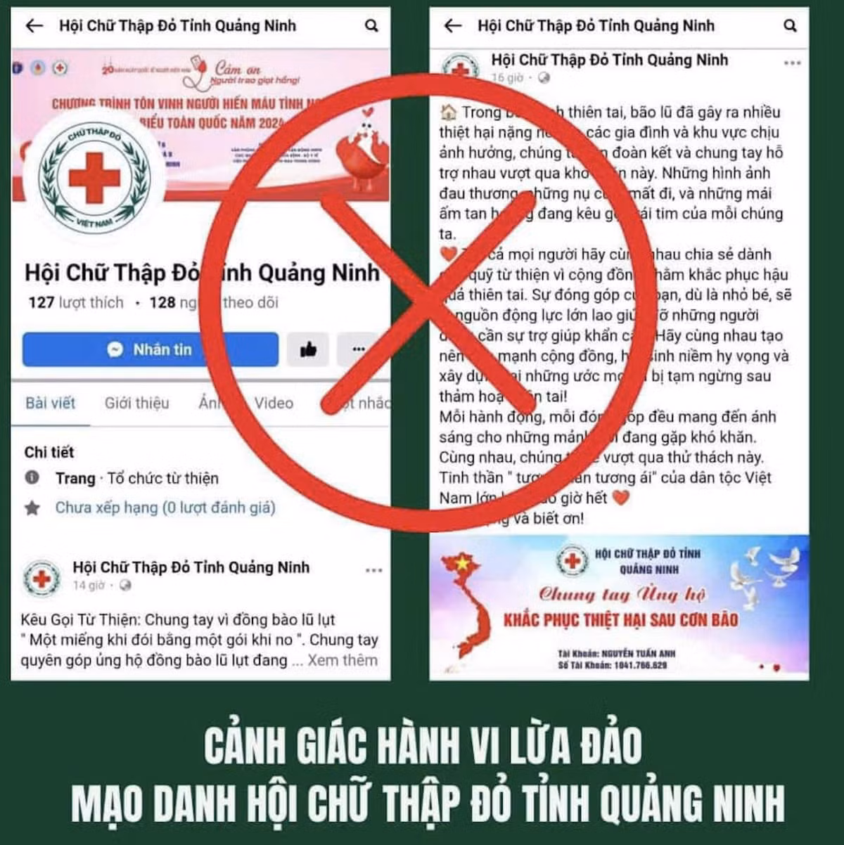 Cảnh báo về hành vi lừa đảo bằng cách mạo danh Hội Chữ thập đỏ tỉnh Quảng Ninh. Cảnh báo về hành vi lừa đảo bằng cách mạo danh Hội Chữ thập đỏ tỉnh Quảng Ninh.