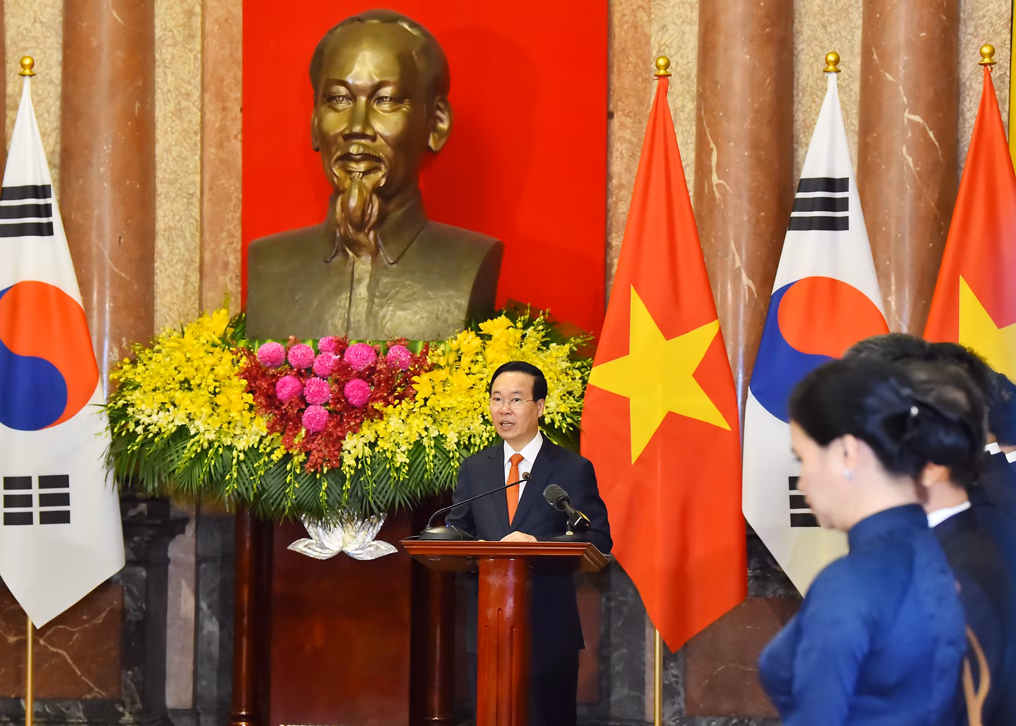 Chủ tịch nước Võ Văn Thưởng phát biểu tại buổi gặp gỡ báo chí.