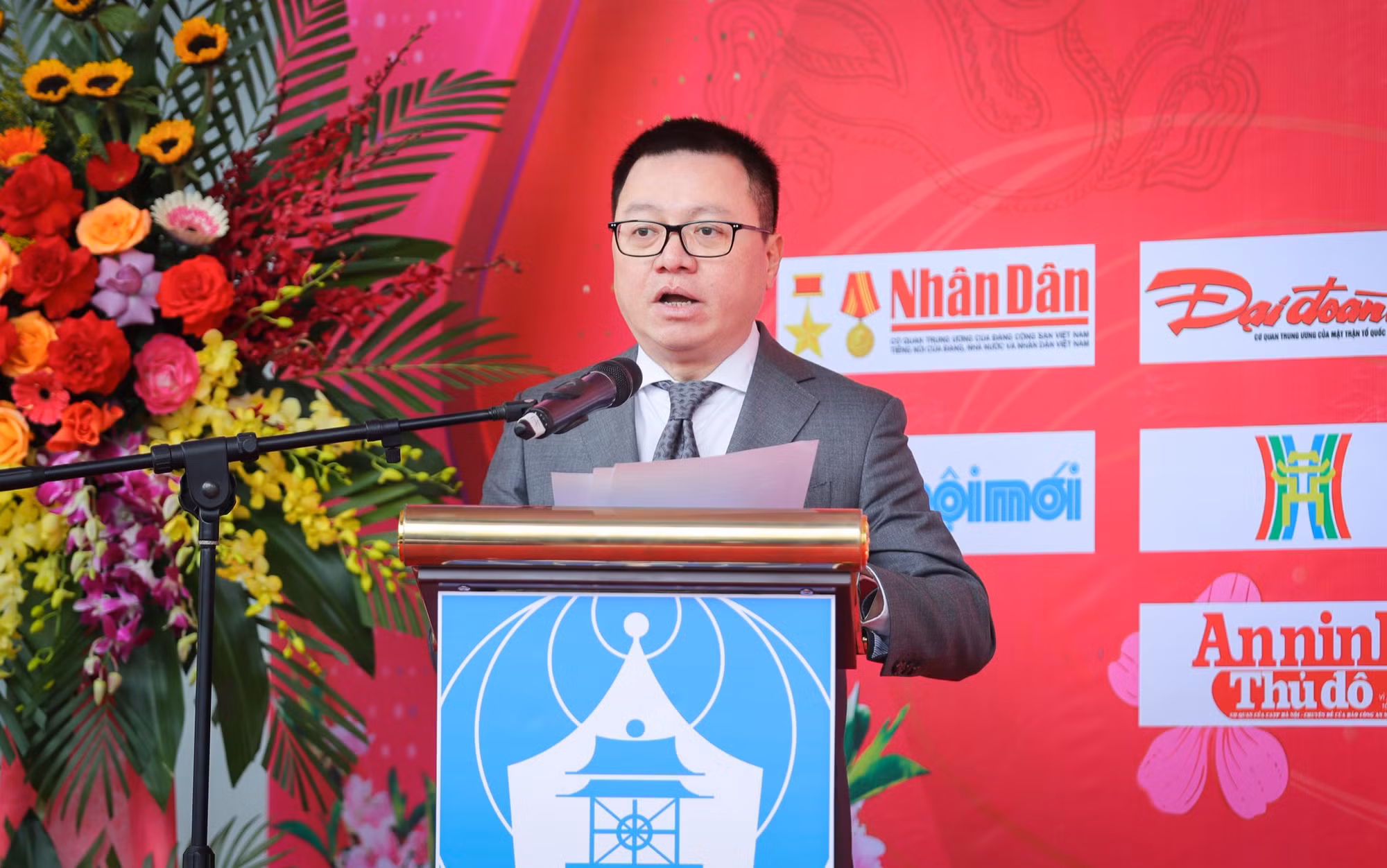 Ủy viên Trung ương Đảng, Phó Trưởng Ban Tuyên giáo Trung ương, Tổng Biên tập Báo Nhân Dân, Chủ tịch Hội Nhà báo Việt Nam Lê Quốc Minh phát biểu tại buổi lễ.