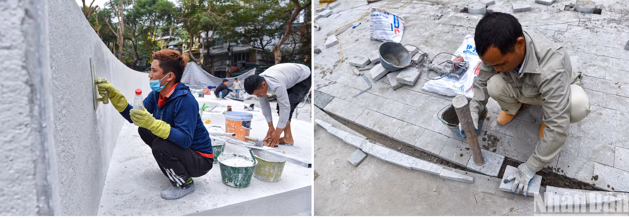 Các công nhân hối hả, khẩn trương thi công để kịp tiến độ. Các công nhân hối hả, khẩn trương thi công để kịp tiến độ.