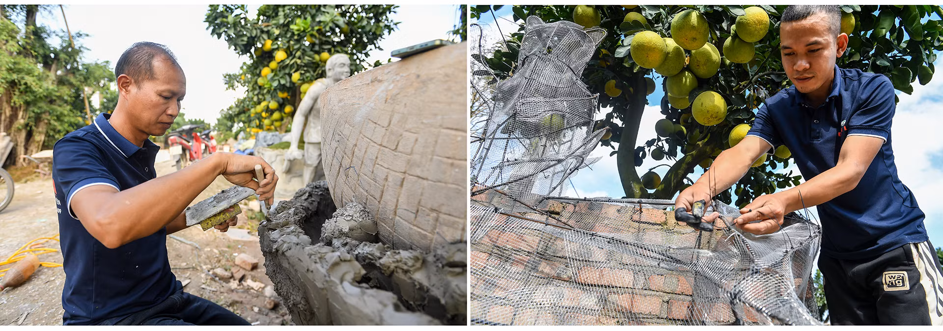 Để hoàn thành một chiếc chậu nhỏ ít chi tiết các thợ đắp phải mất khoảng nửa tháng, chậu to nhất mất khoảng hai tháng rưỡi mới có thể hoàn thành.