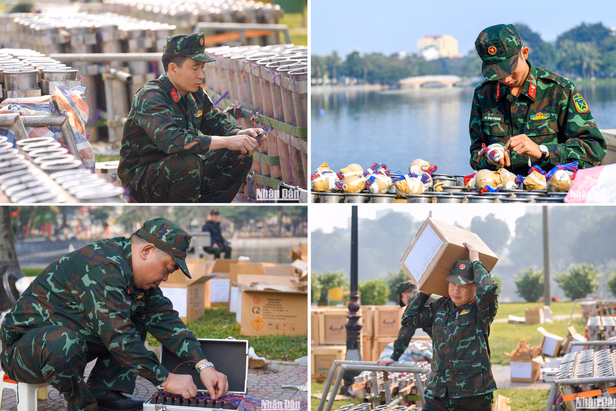 Việc lắp đặt các dàn pháo được các chiến sĩ tiến hành khẩn trương và bảo đảm an toàn tuyệt đối.
