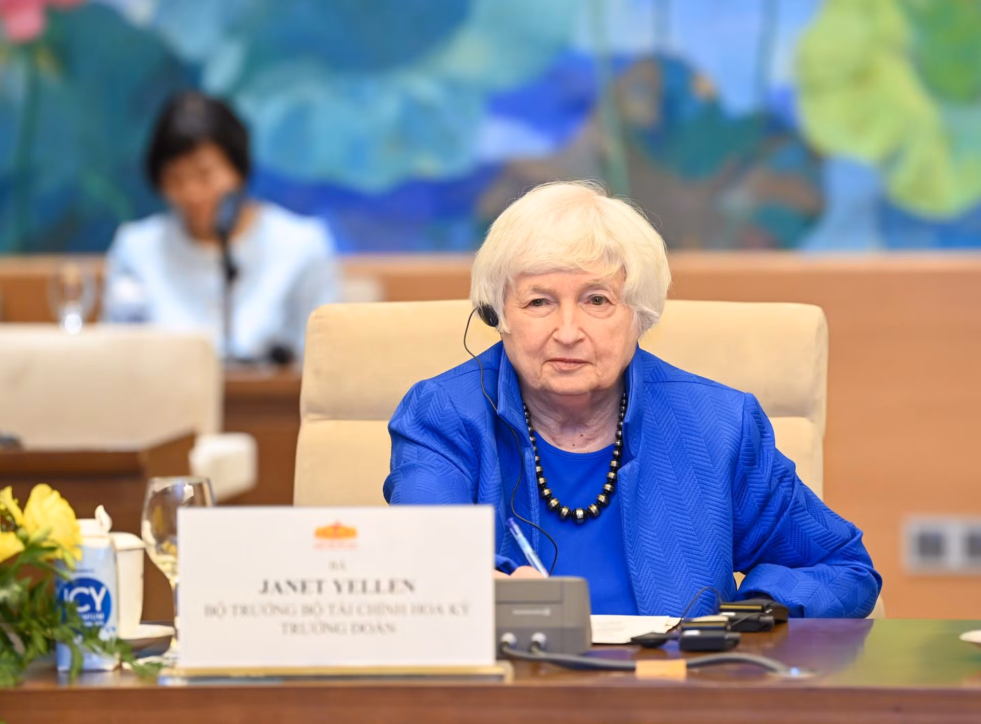 Bộ trưởng Tài chính Hoa Kỳ Janet Yellen phát biểu tại buổi tiếp.